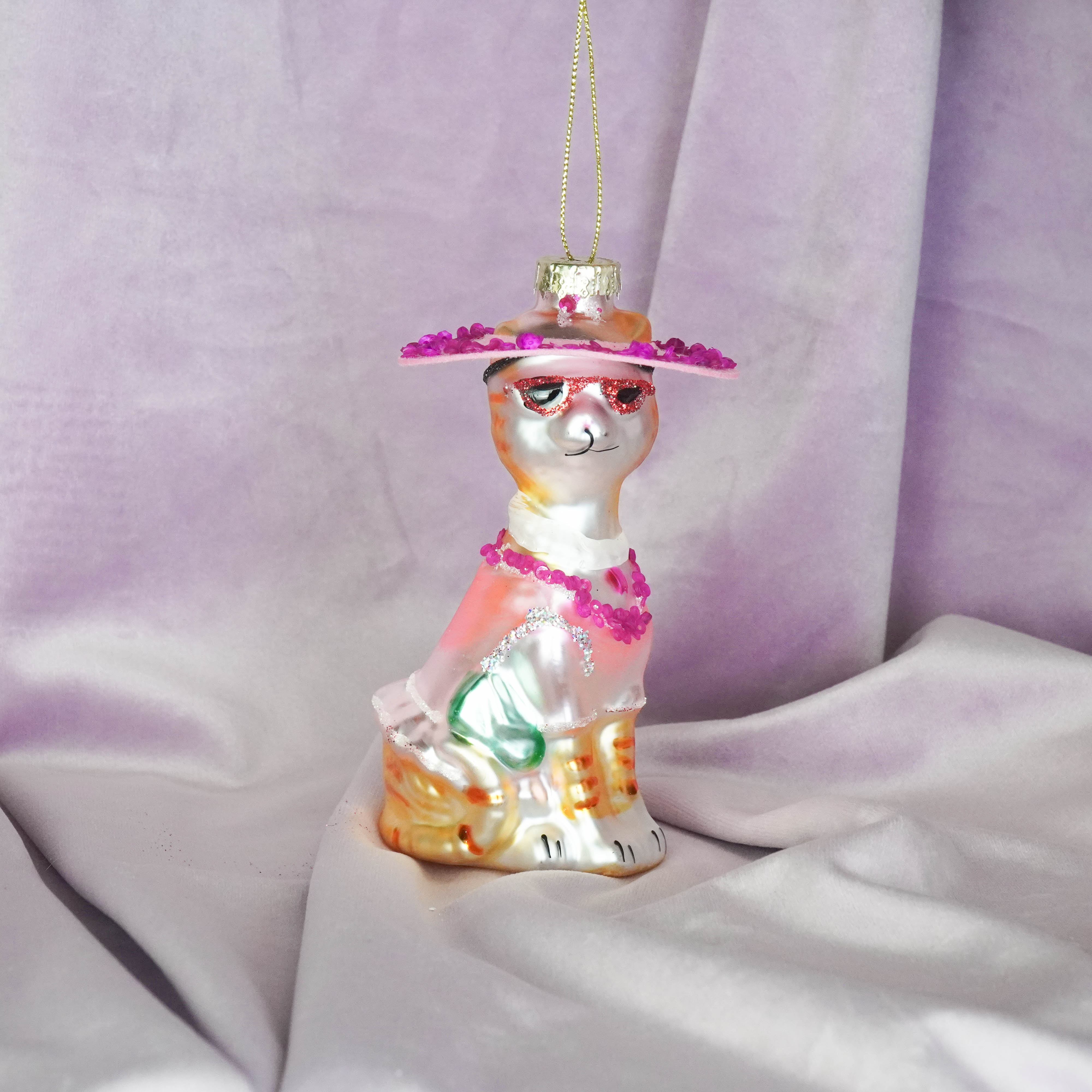 Kerstversiering -  Kersthanger  - Diva Hond - Wit/ Roze -  Glas - 12x6x5cm