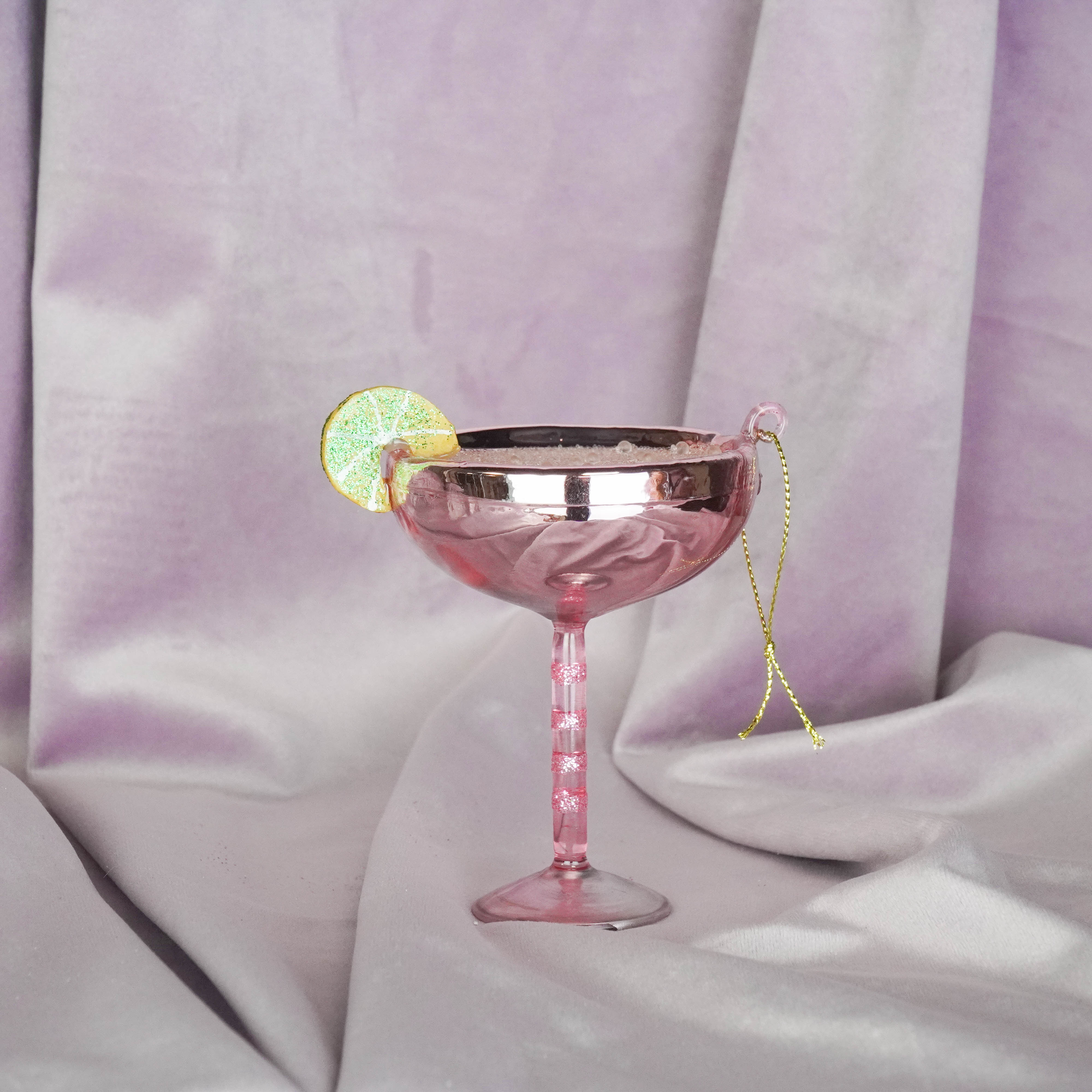 Kerstversiering -  Kersthanger - Cocktail Lime - Roze -  Glas - 7x8,5x10cm