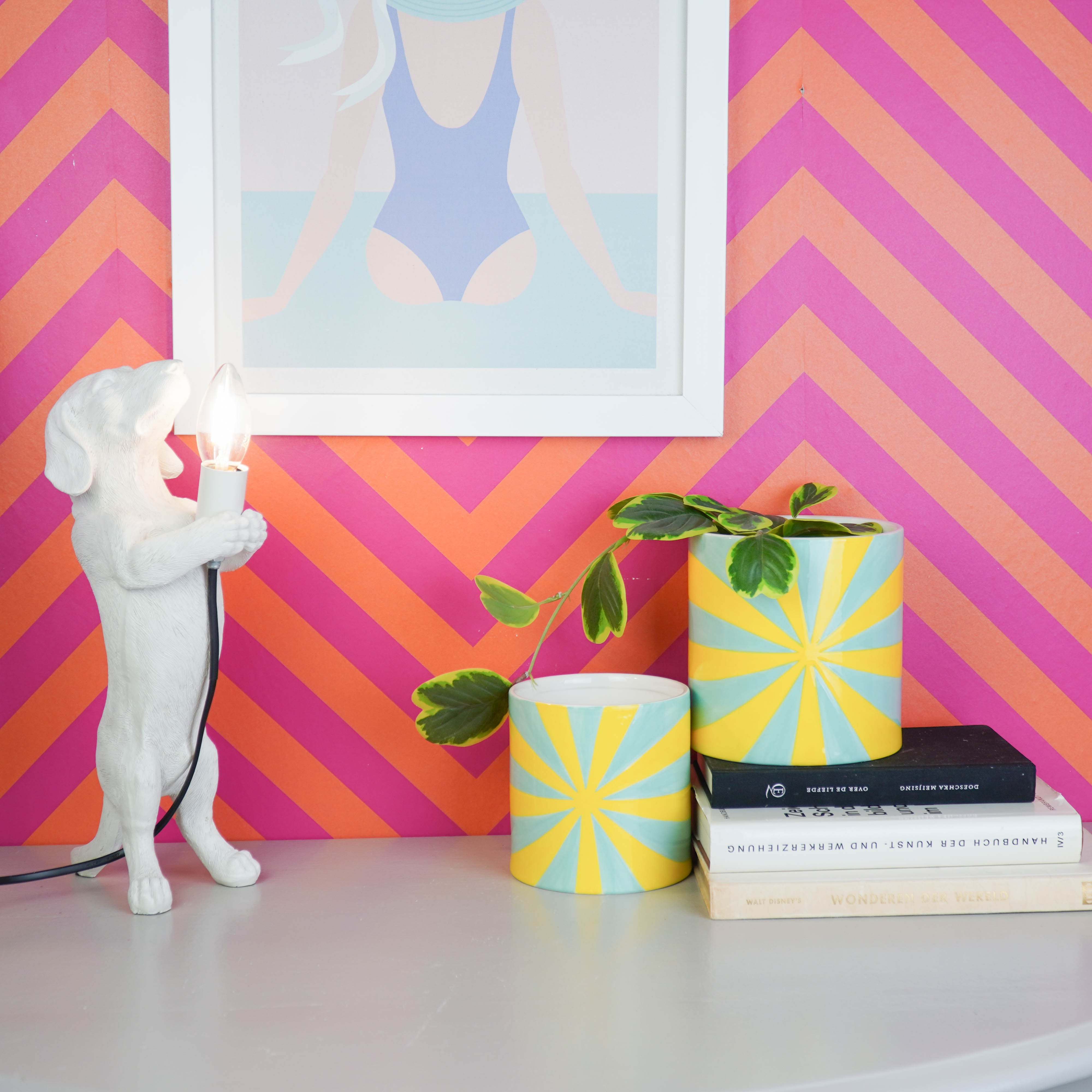 Pot - Planten Pot Swirl - Dolomiet - Geel/ Groen - 12.5x12.5x13cm