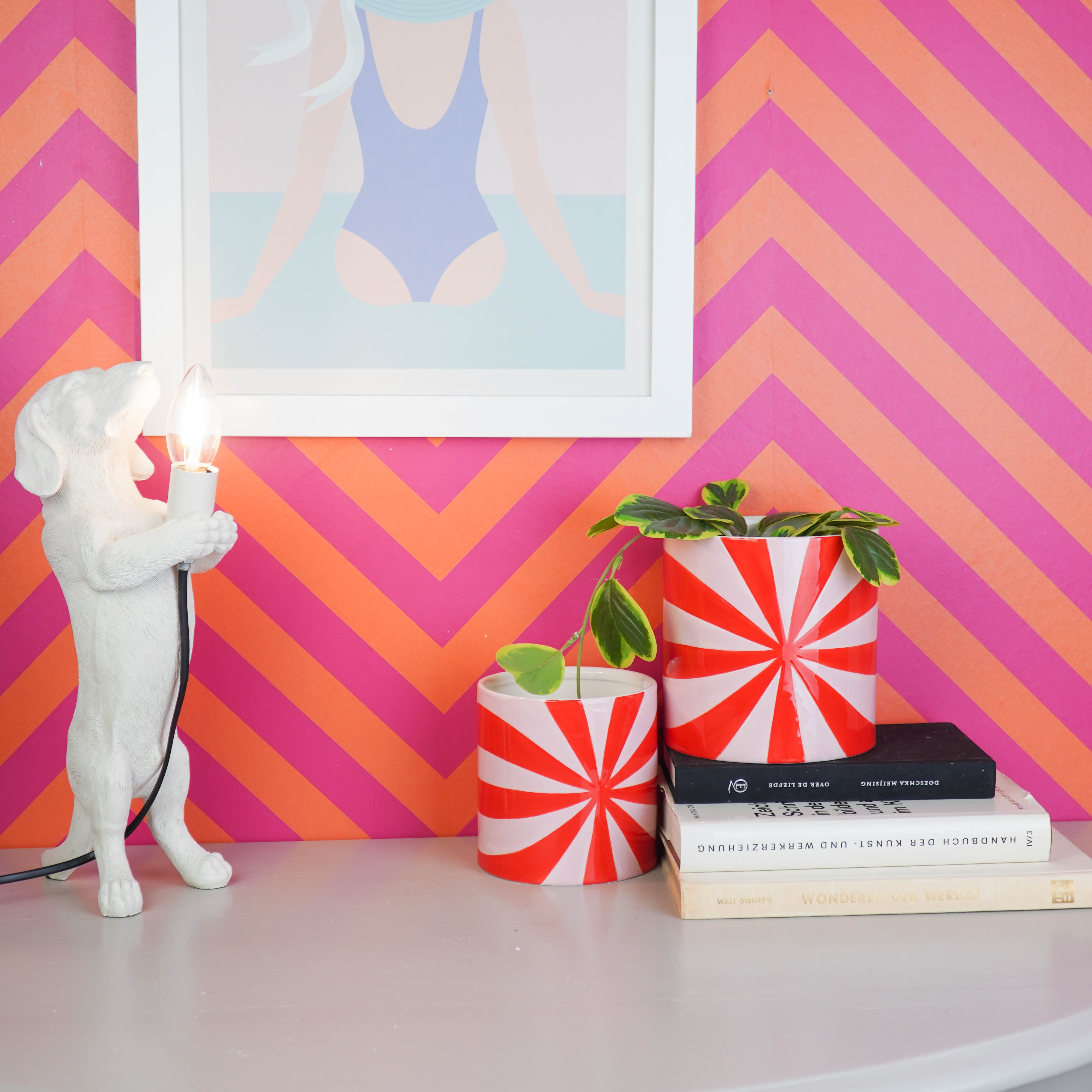 Pot - Planten Pot Swirl - Dolomiet - Rood/ Roze - 15.5x15.5x16 cm