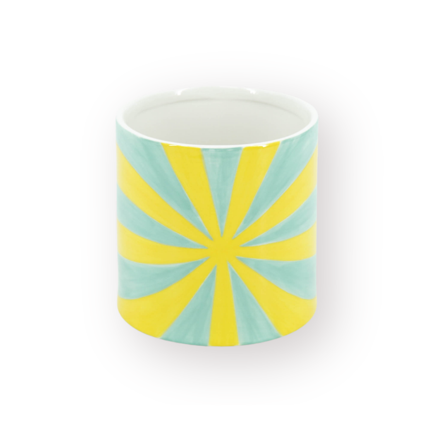 Pot - Planten Pot Swirl - Dolomiet - Geel/ Groen - 15.5x15.5x16 cm