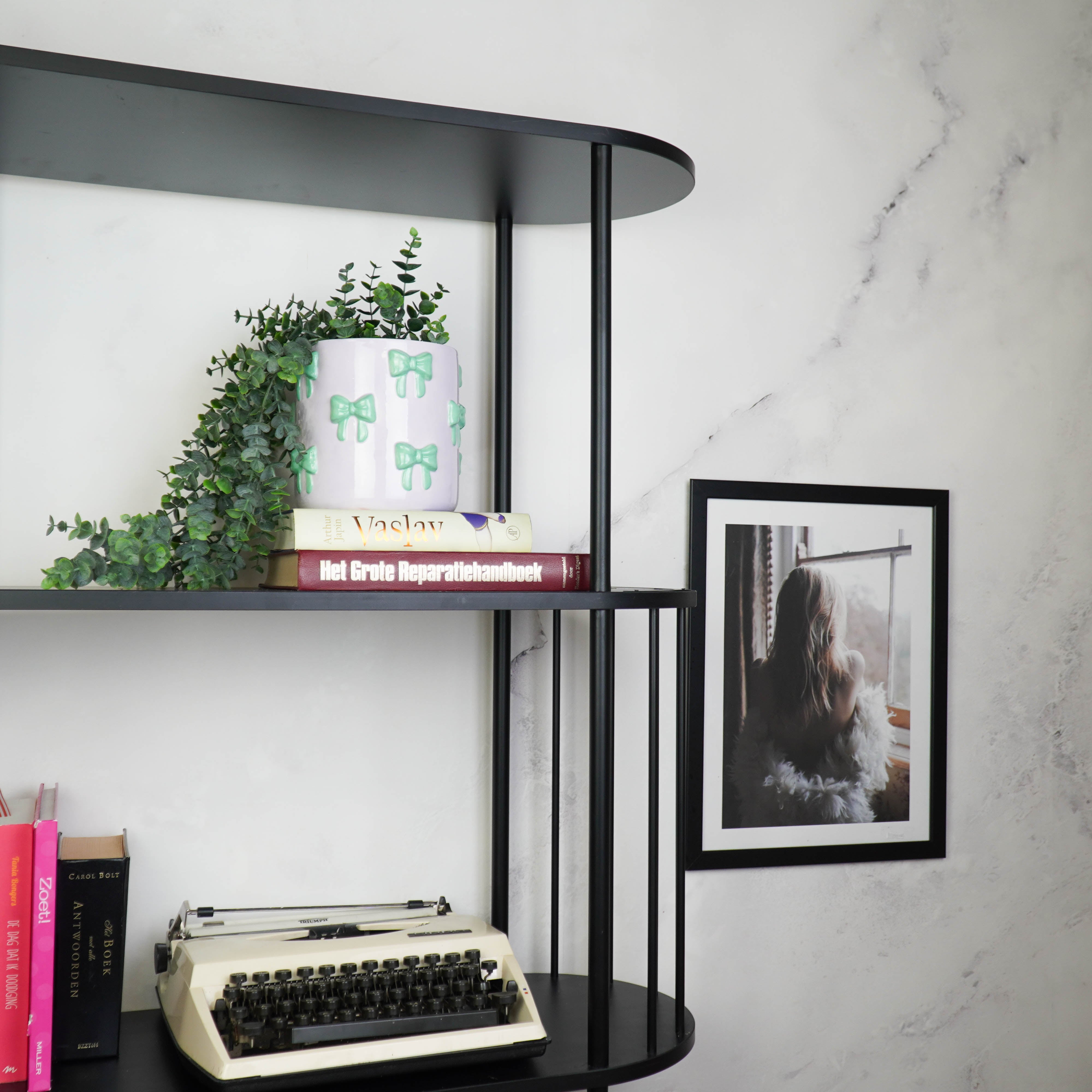 Pot - Planten Pot Strikjes - Dolomiet - Lila/ Groen - 12.5x12.5x13 cm