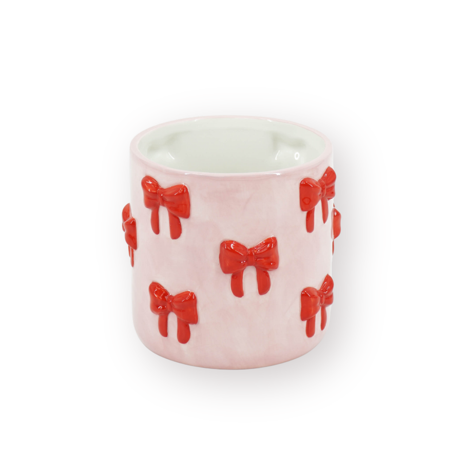 Pot - Planten Pot Strikjes - Dolomiet - Roze/Rood - 12.5x12.5x13 cm