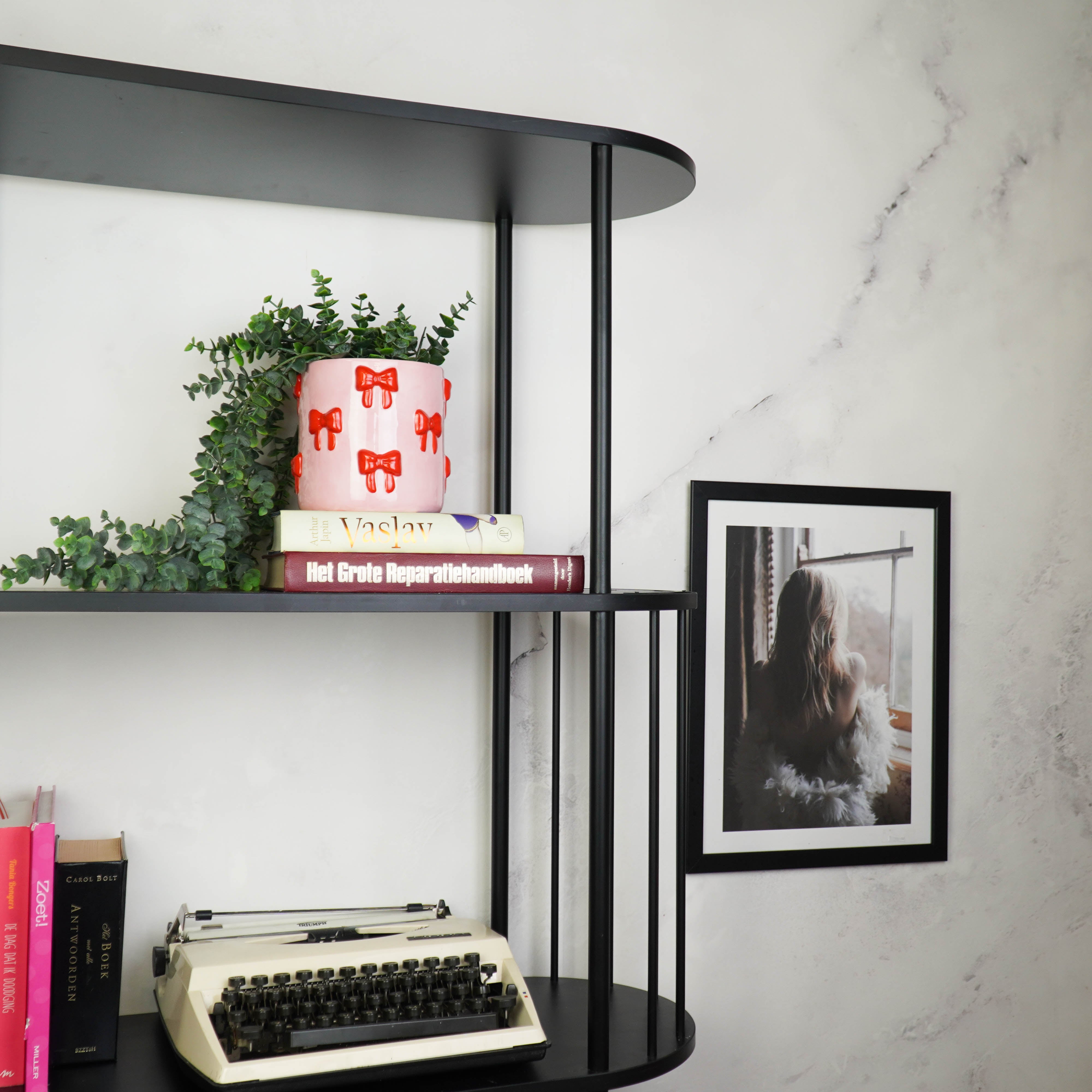 Pot - Planten Pot Strikjes - Dolomiet - Roze/Rood - 12.5x12.5x13 cm