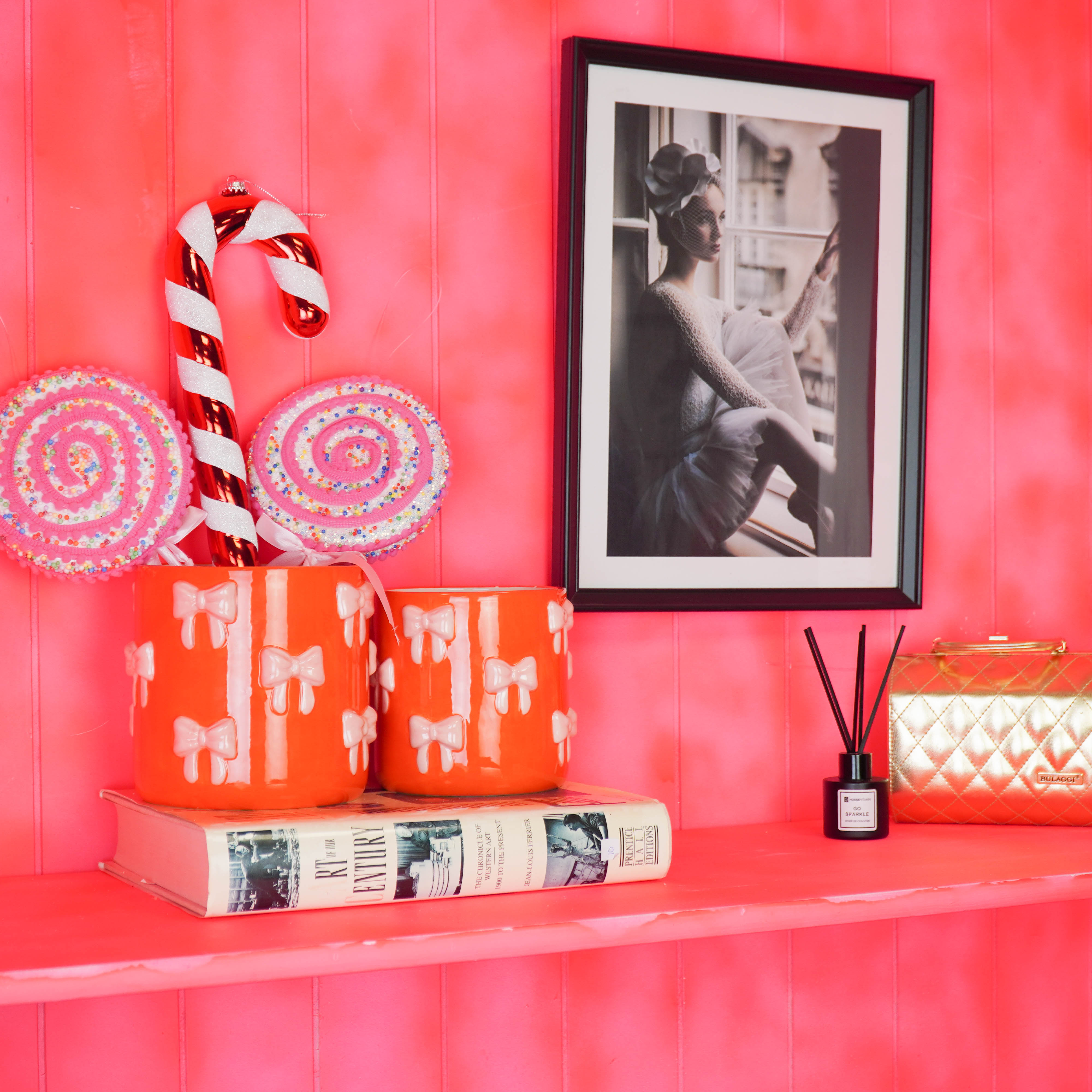 Pot - Planten Pot Strikjes - Dolomiet - Oranje/ Roze - 15.5x15.5x16 cm