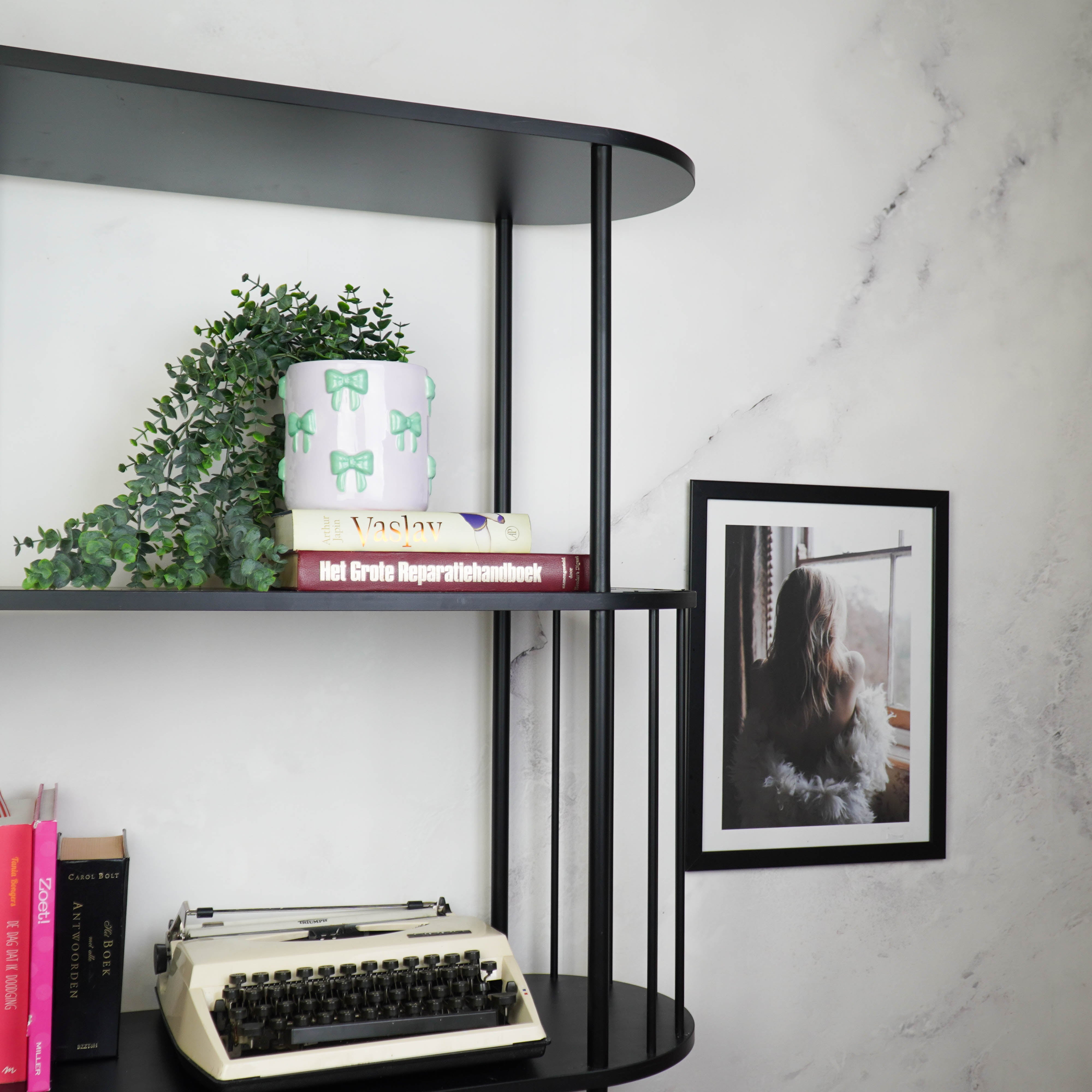 Pot - Planten Pot Strikjes - Dolomiet - Lila/ Groen - 15.5x15.5x16 cm