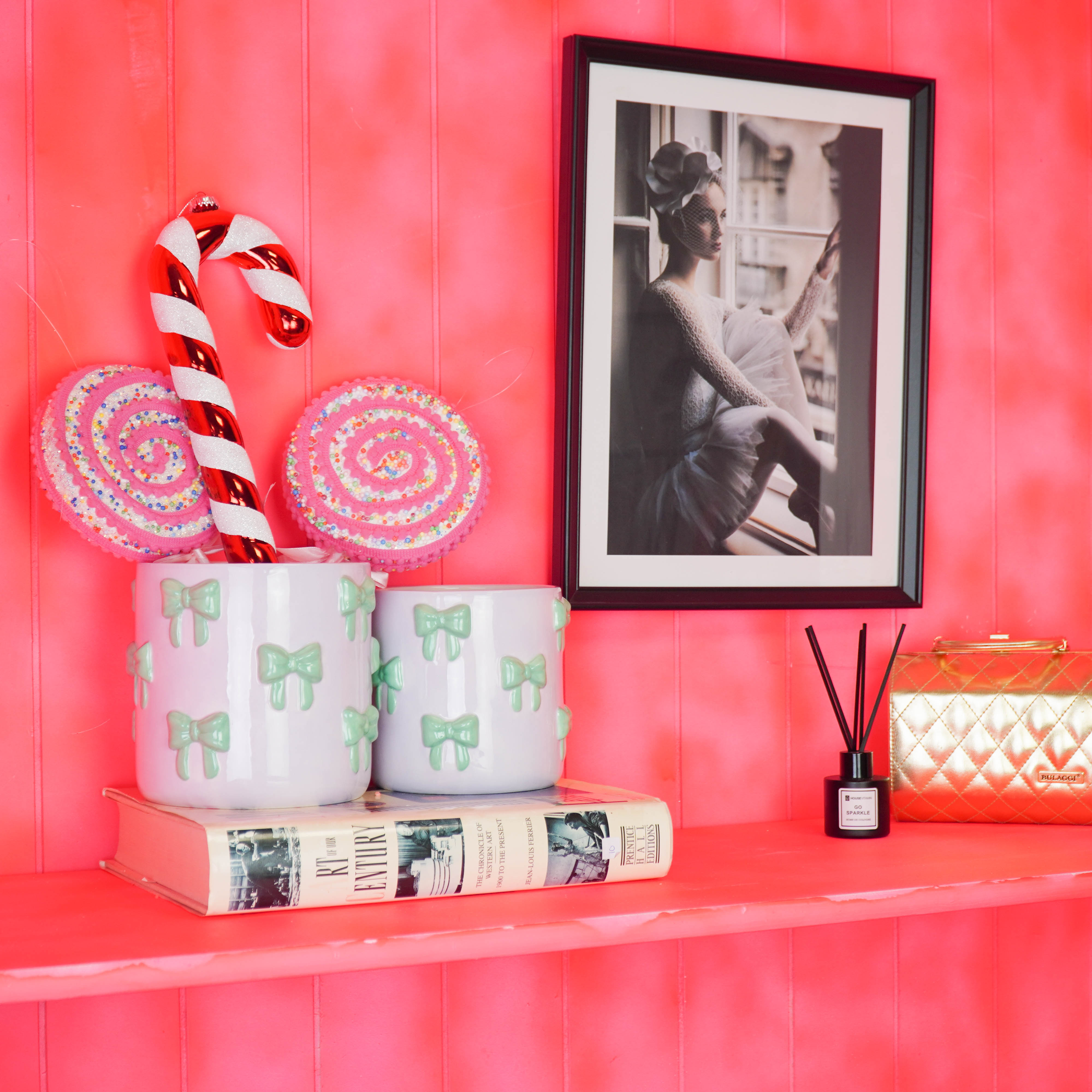 Pot - Planten Pot Strikjes - Dolomiet - Lila/ Groen - 15.5x15.5x16 cm