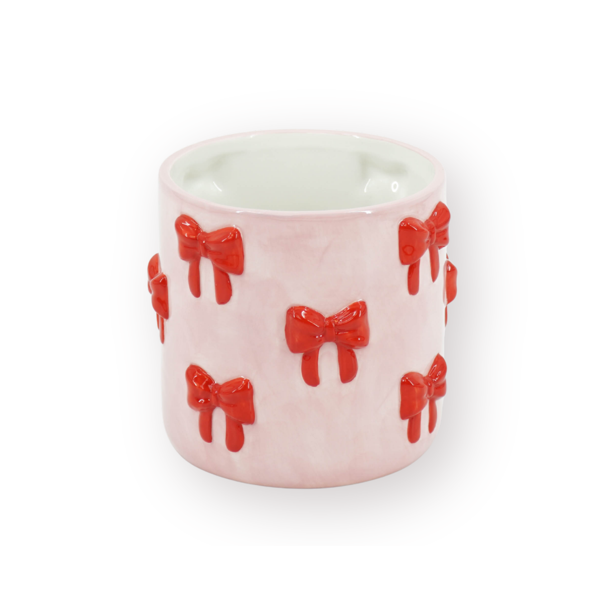 Pot - Planten Pot Strikjes - Dolomiet - Roze/ Rood - 15.5x15.5x16 cm