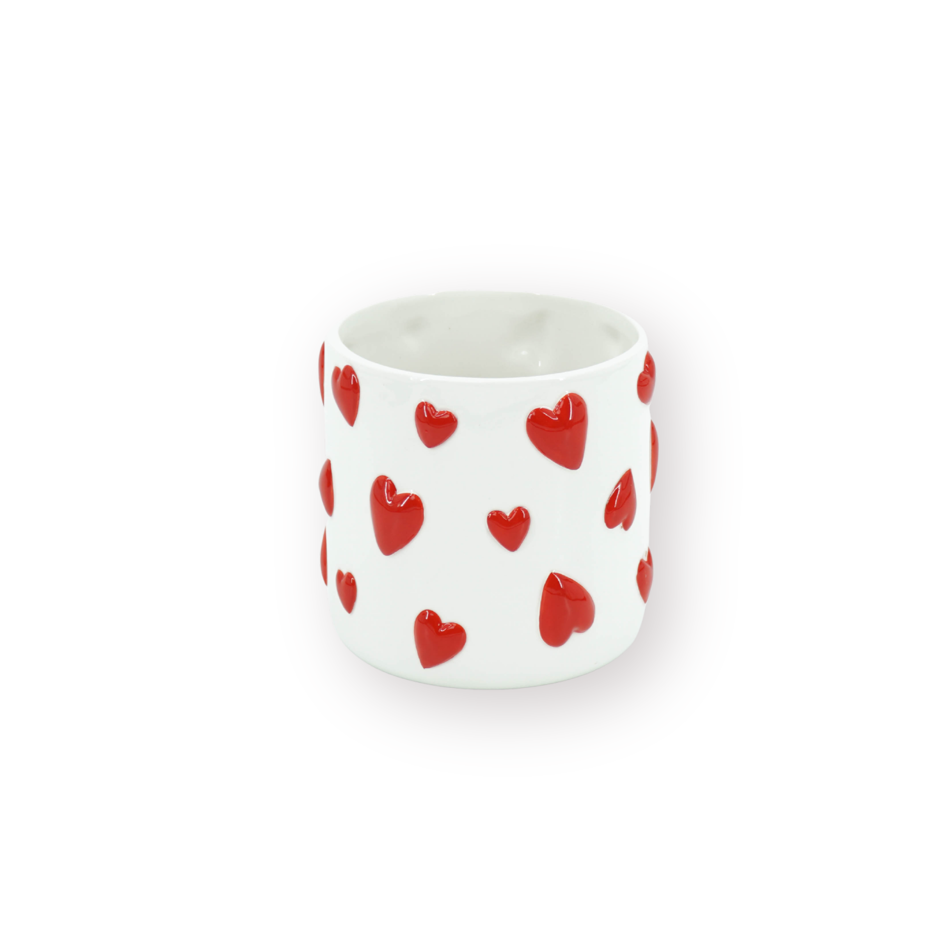 Pot - Planten Pot Hartjes - Dolomiet - Wit / Rood - 12.5x12.5x13 cm