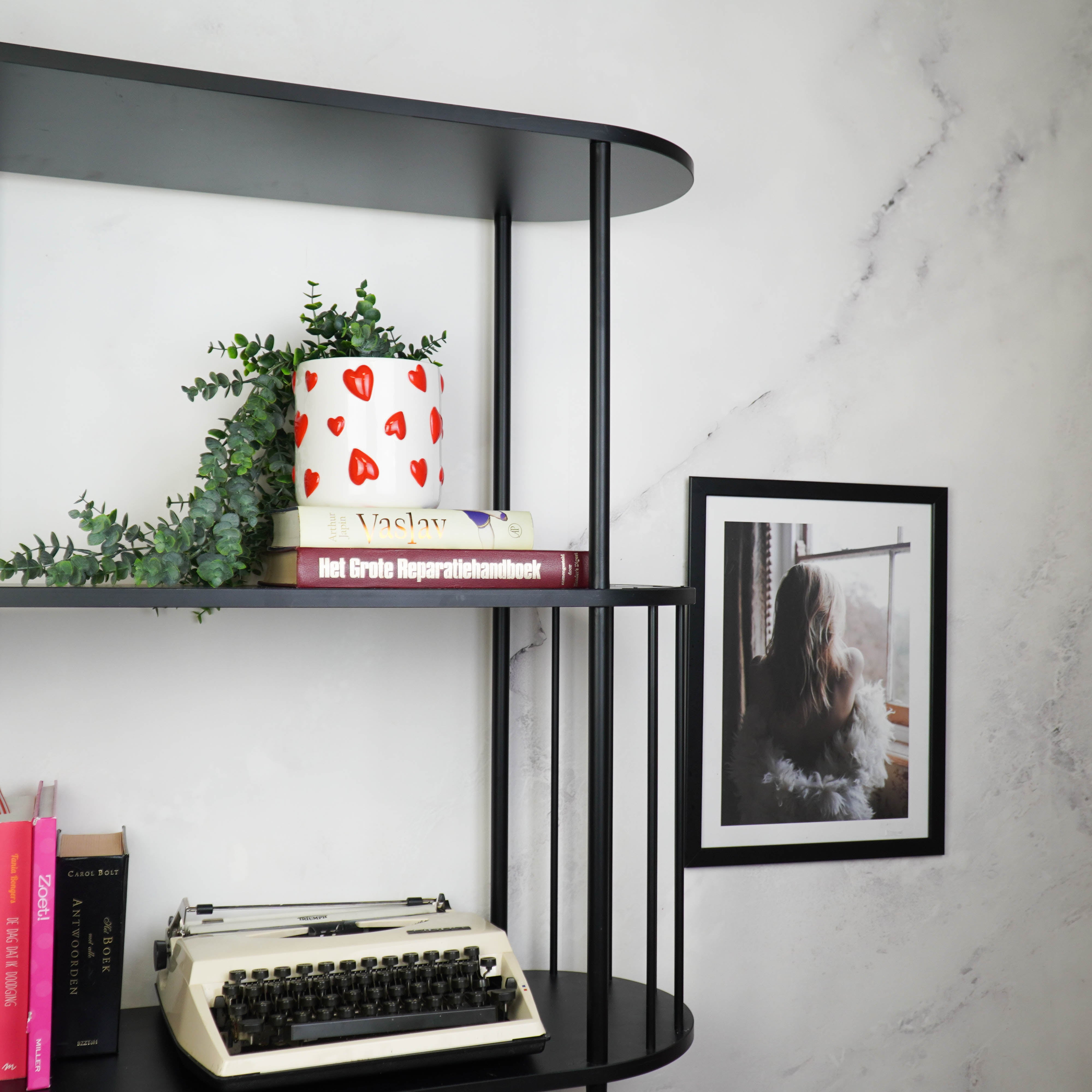 Pot - Planten Pot Hartjes - Dolomiet - Wit / Rood - 12.5x12.5x13 cm