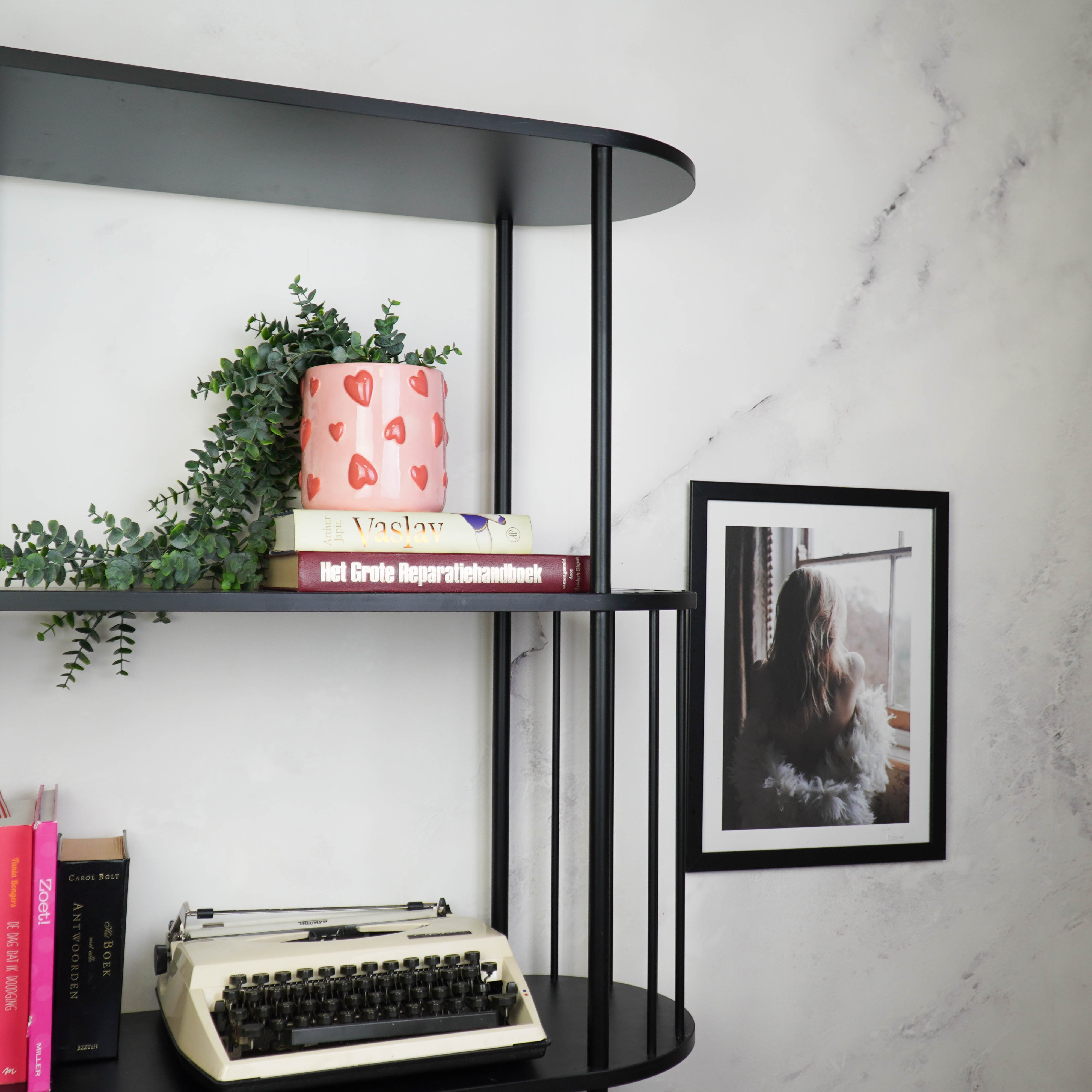 Pot - Planten Pot Hartjes - Dolomiet - Roze / Rood - 12.5x12.5x13 cm