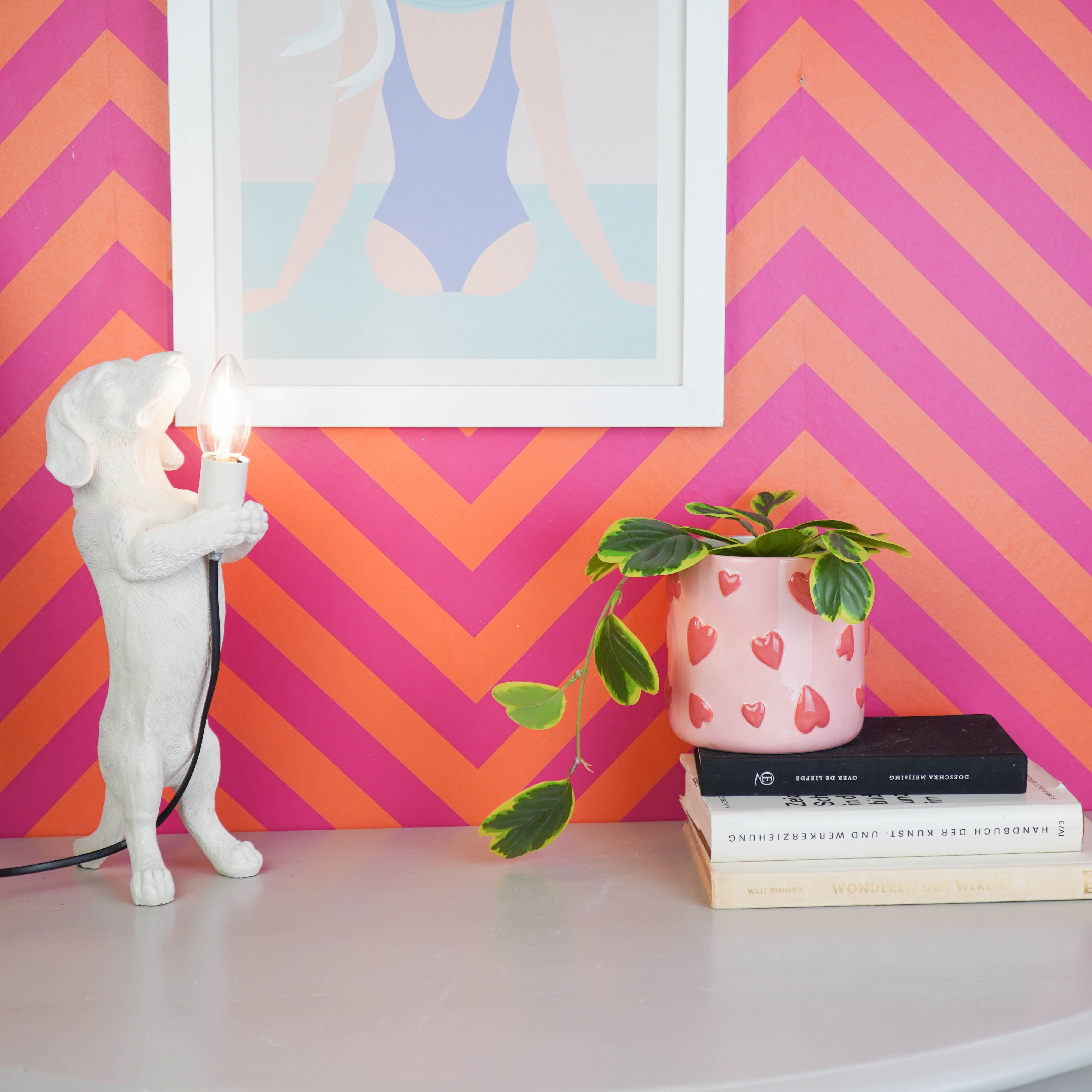 Pot - Planten Pot Hartjes - Dolomiet - Roze / Rood - 12.5x12.5x13 cm