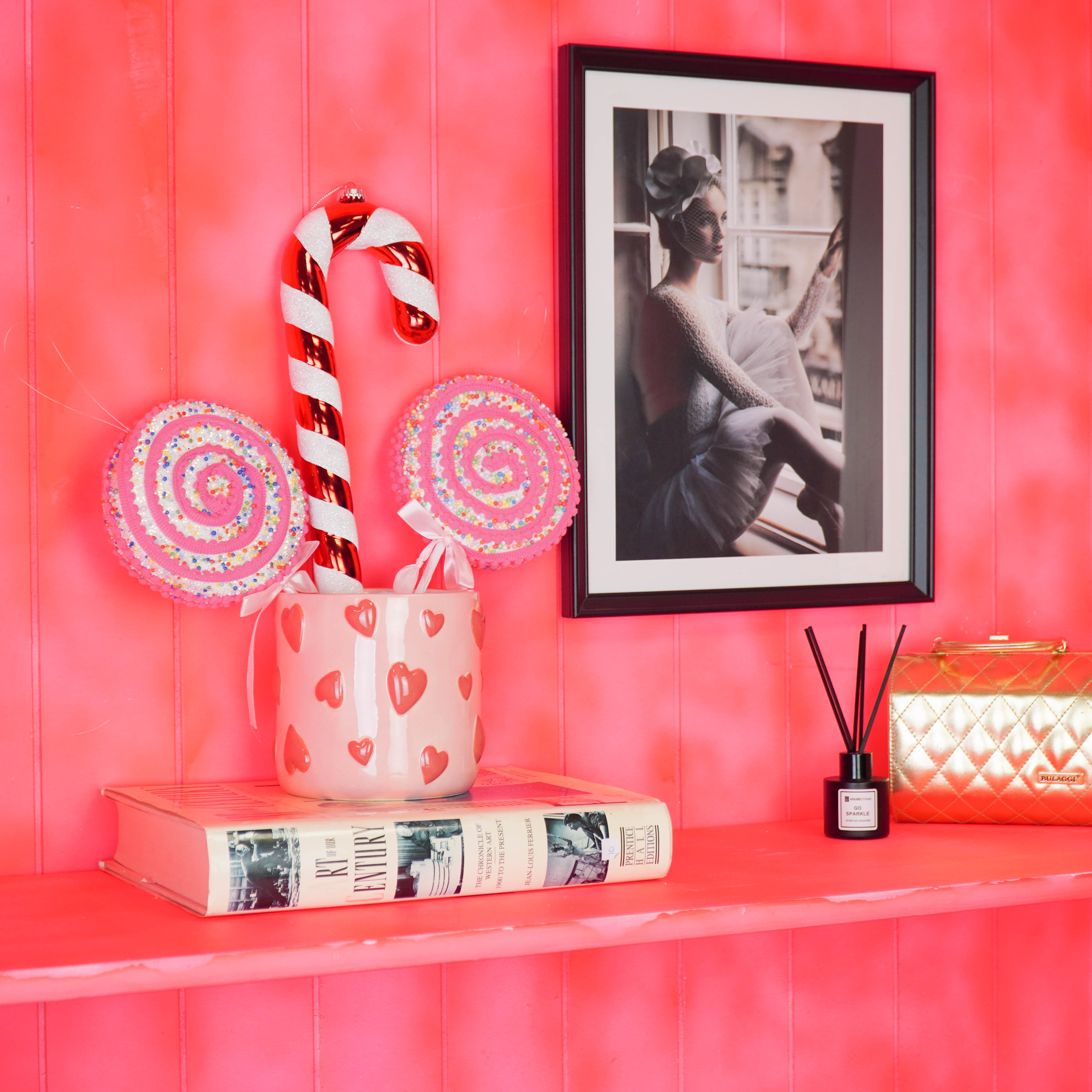 Pot - Planten Pot Hartjes - Dolomiet - Roze / Rood - 12.5x12.5x13 cm