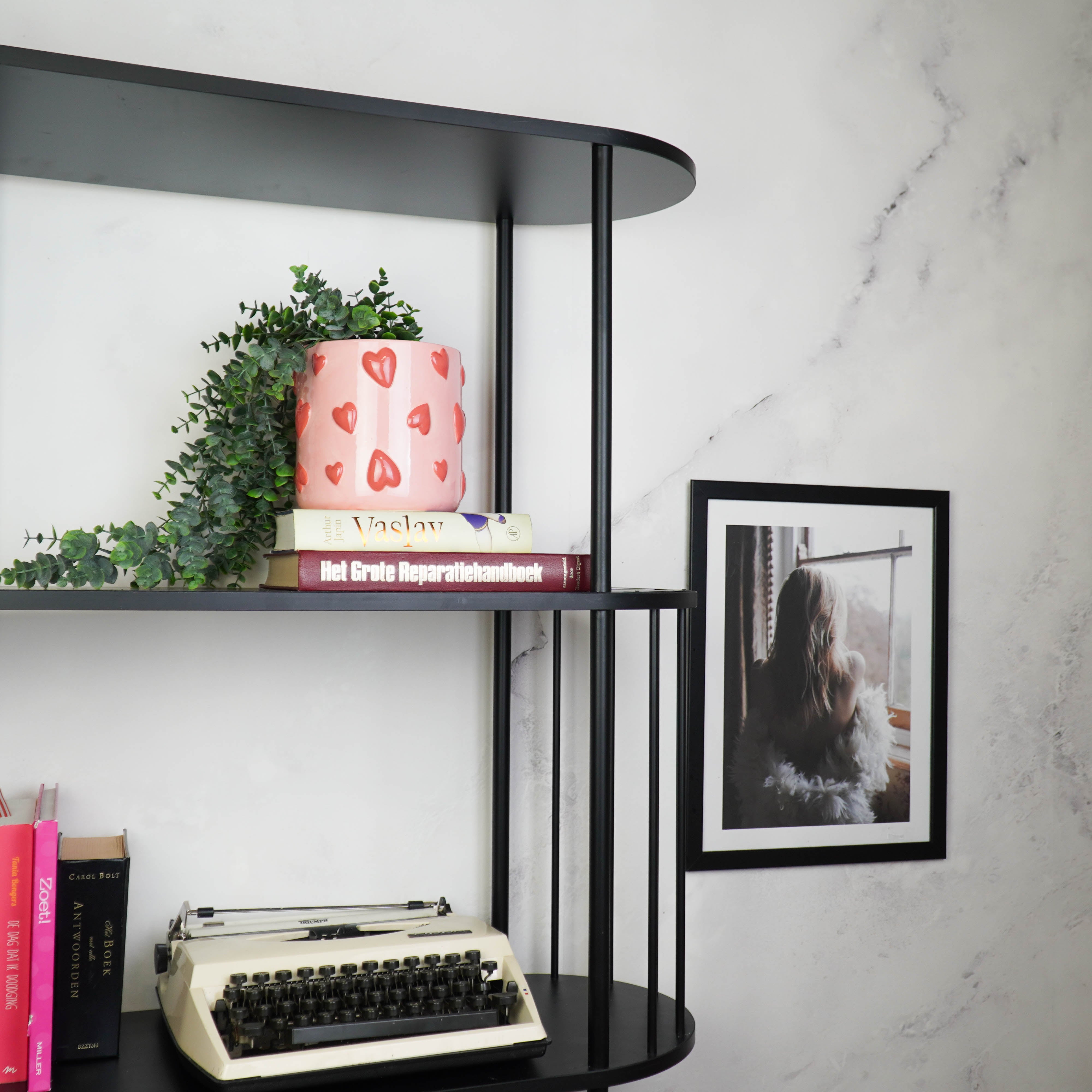 Pot - Planten Pot Hartjes - Dolomiet - Roze / Rood - 15.5x15.5x16 cm