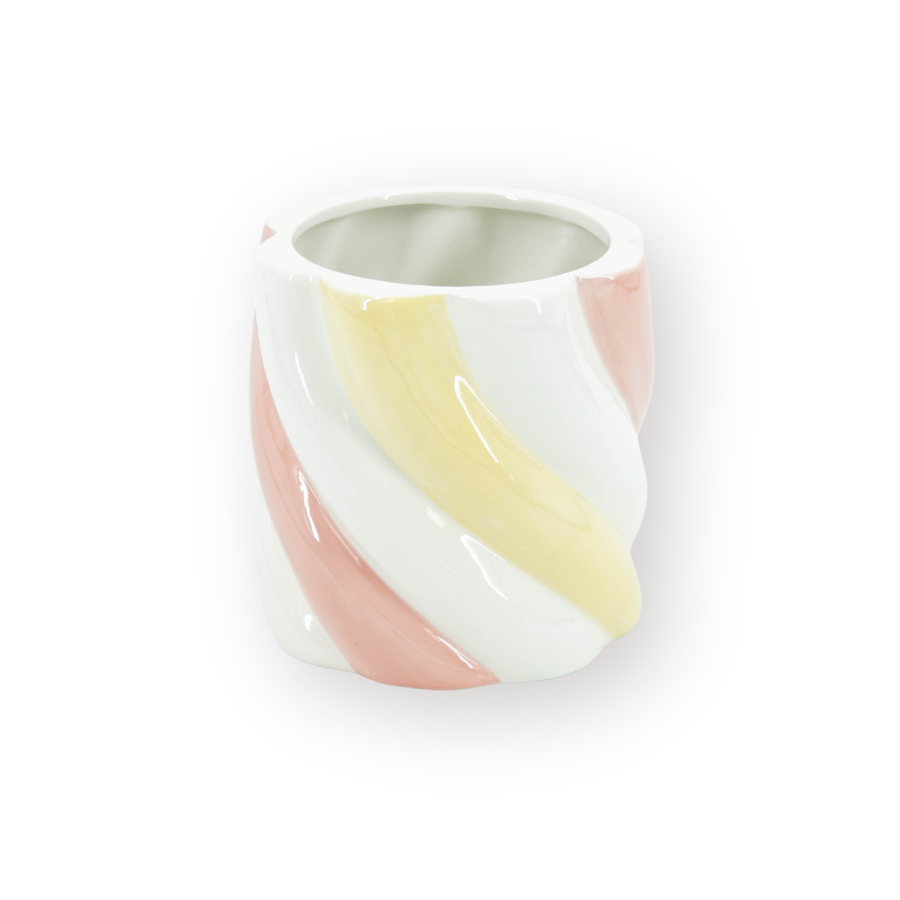 Pot - Planten Pot Kabelspek - Dolomiet - Roze/Wit / Geel - 15.5x15.5x16 cm