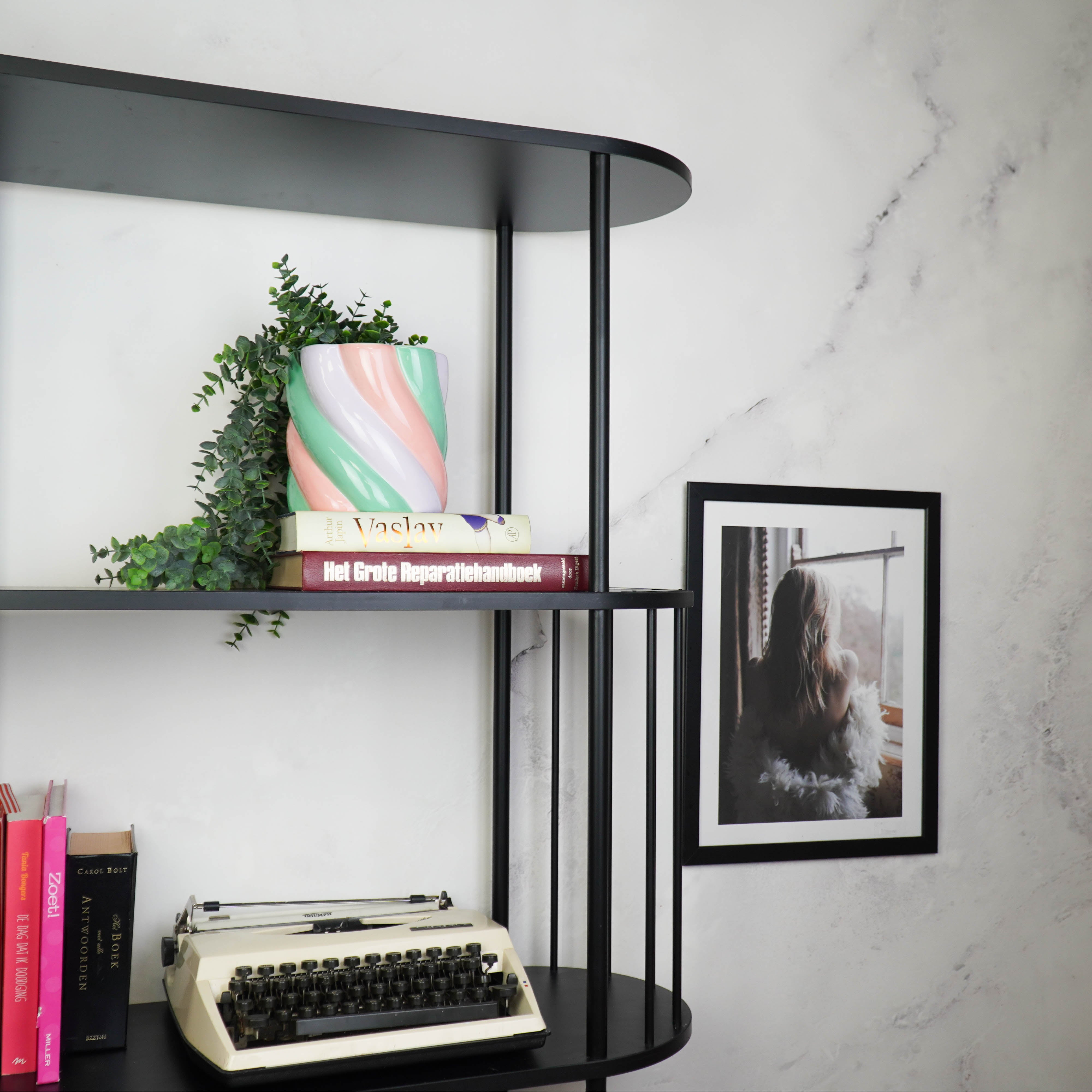 Pot - Planten Pot Kabelspek - Dolomiet - Roze/Lila /Groen - 15.5x15.5x16 cm