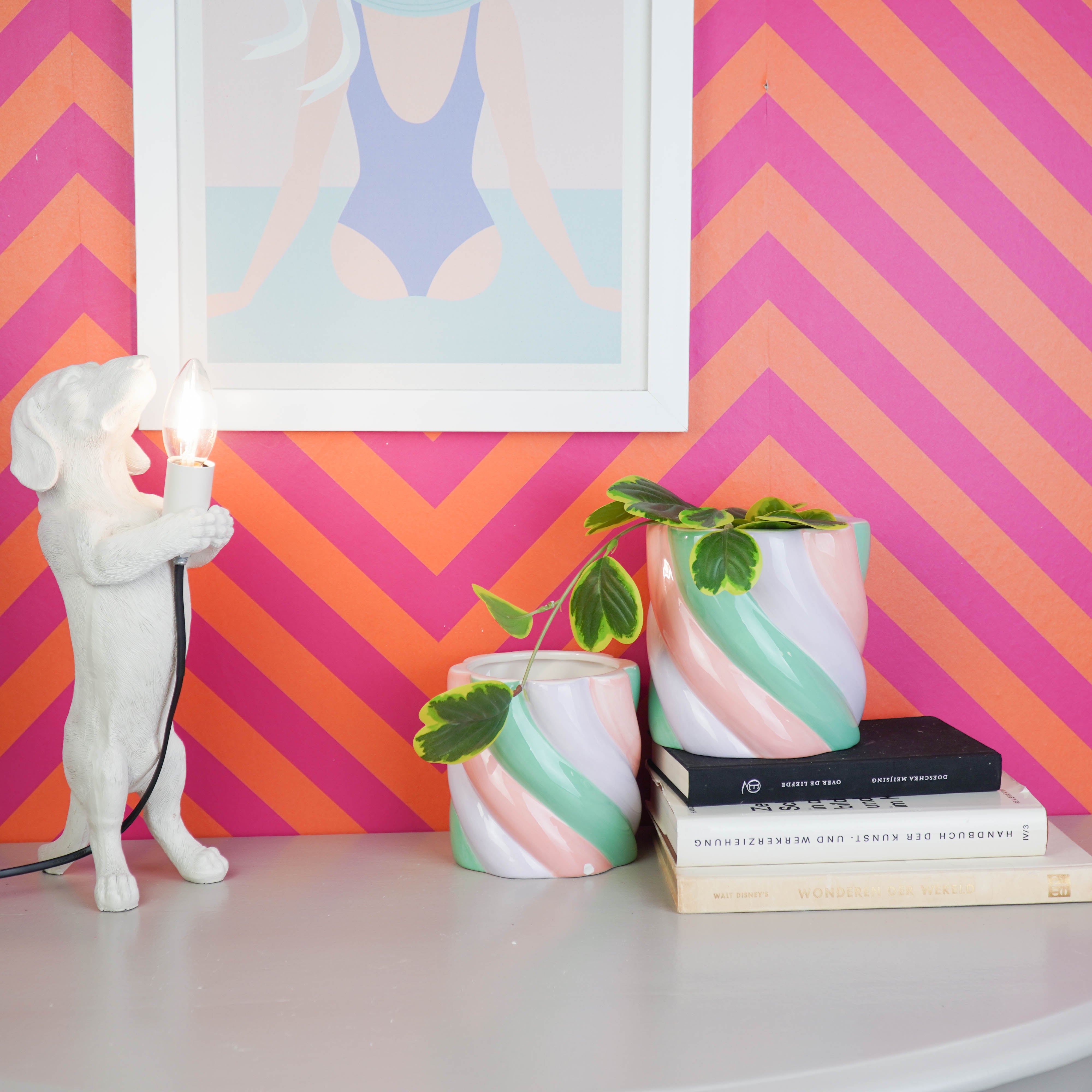 Pot - Planten Pot Kabelspek - Dolomiet - Roze/Lila /Groen - 15.5x15.5x16 cm