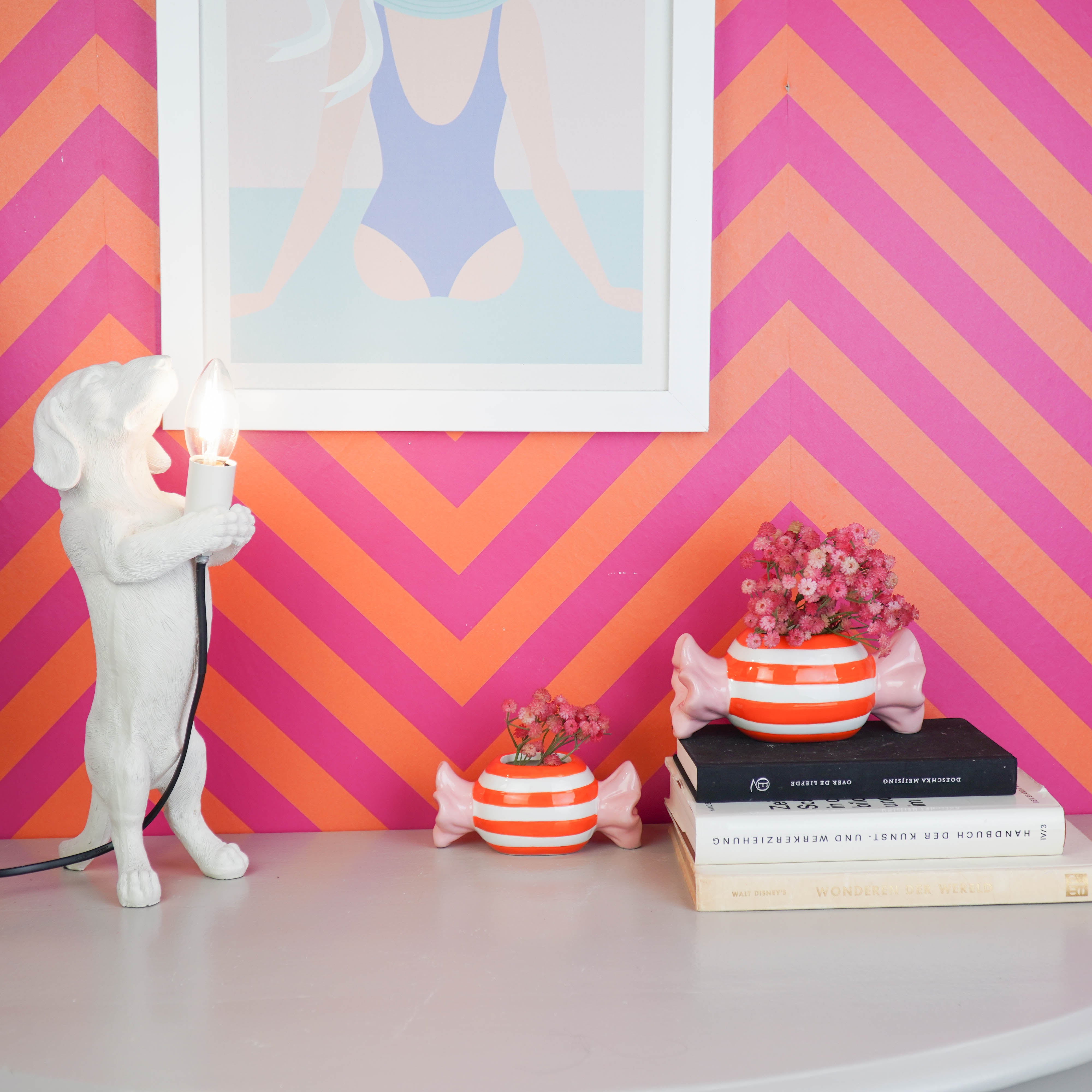 Pot - Planten Pot Snoepje - Dolomiet - Roze/Oranje -  21x9.5x9.5 cm