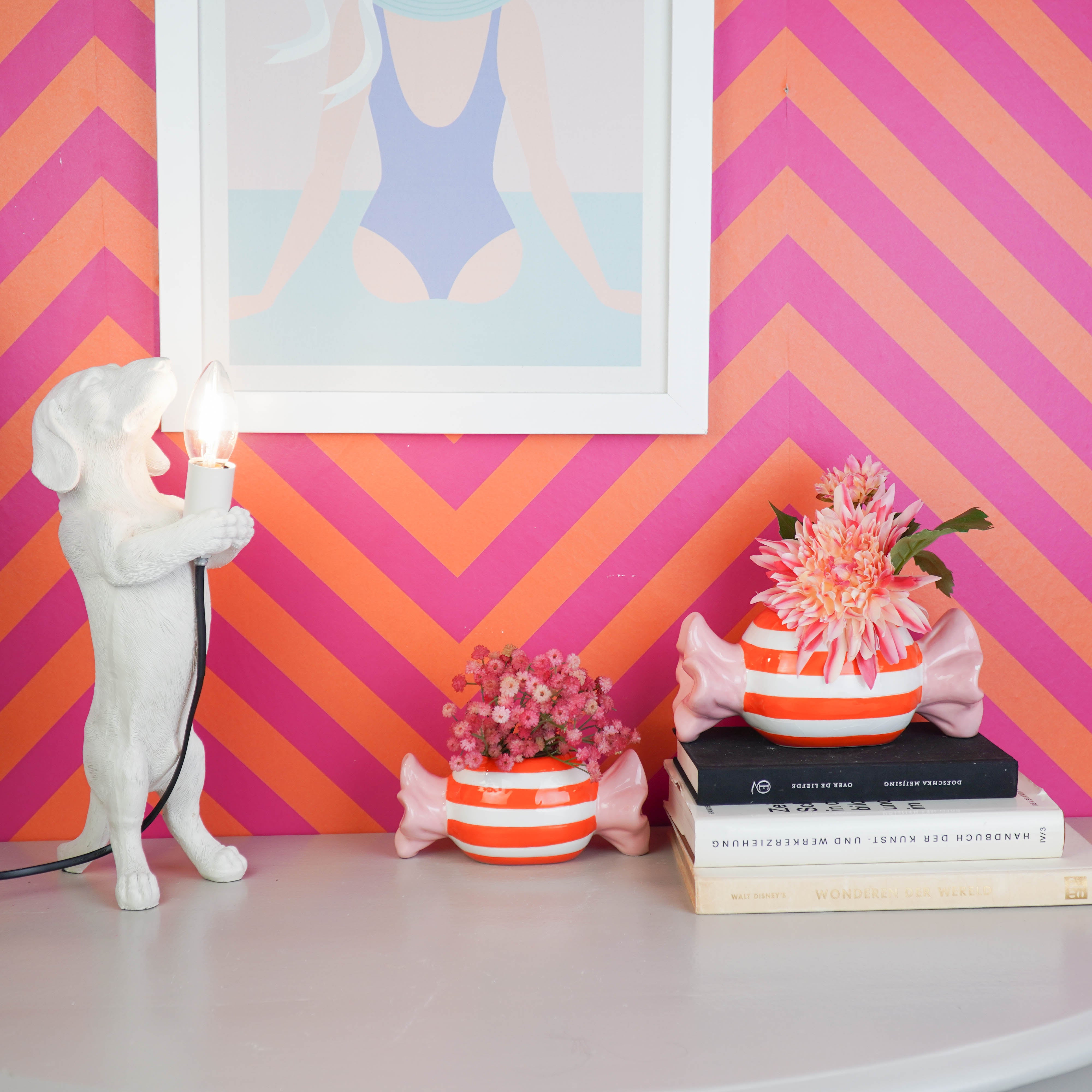 Pot - Planten Pot Snoepje - Dolomiet - Roze/Oranje - 16.8x8x8 cm