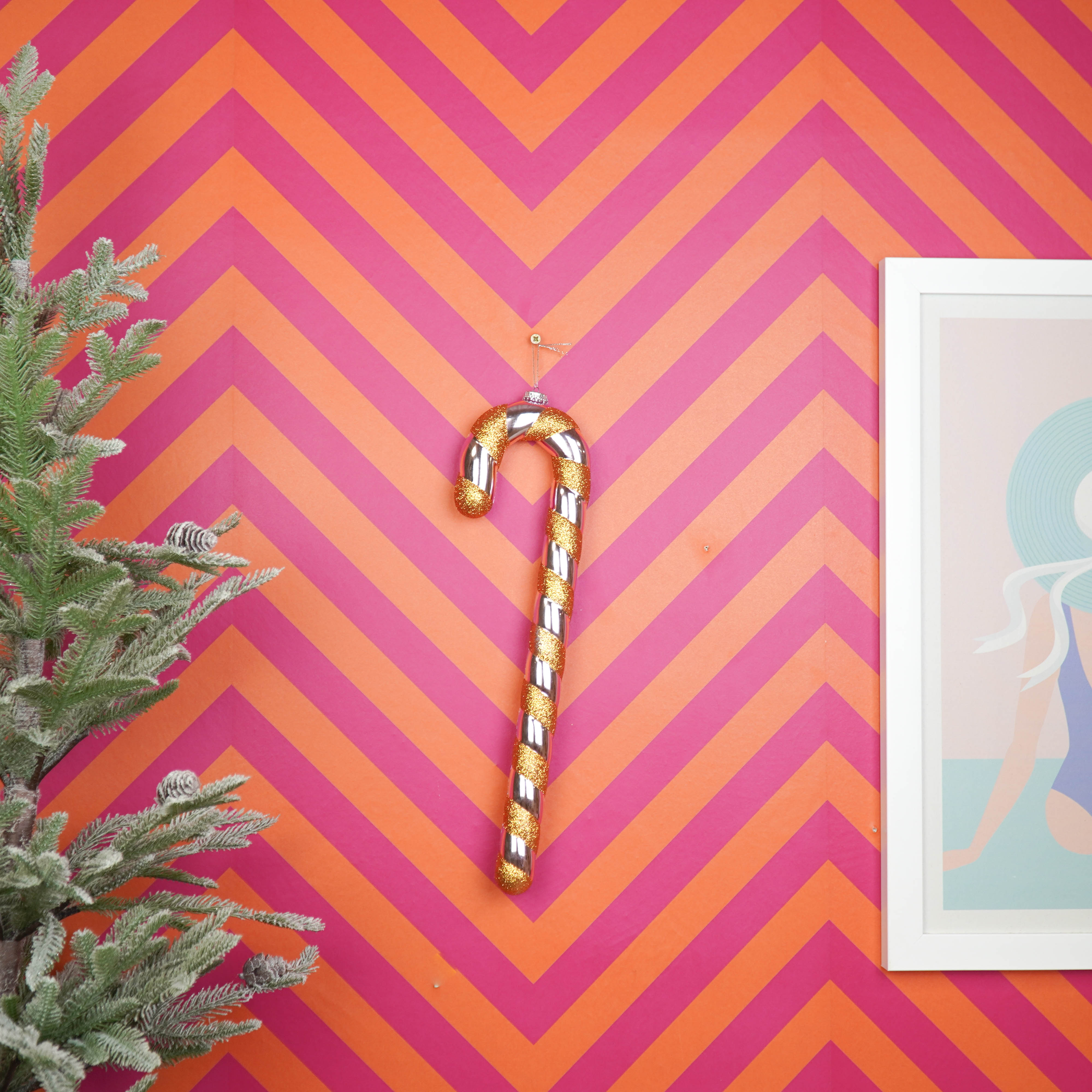 Kerstversiering -  Zuurstok -  Kunststof -  Roze/Oranje - 11x3x42 cm