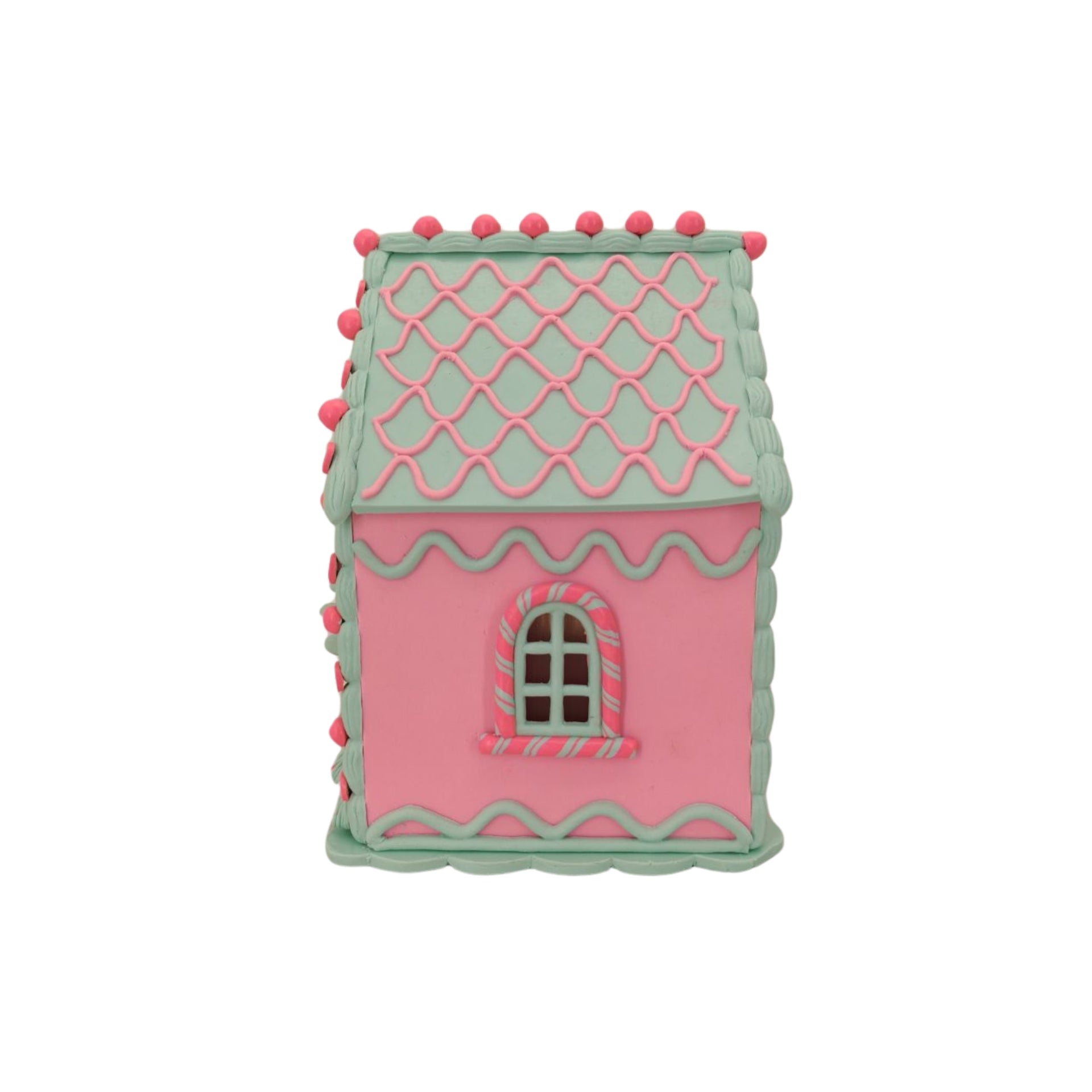 Kerst Decoratie -Led Lamp Snoephuis - Klei - Roze/Mint - 13x18,5 cm