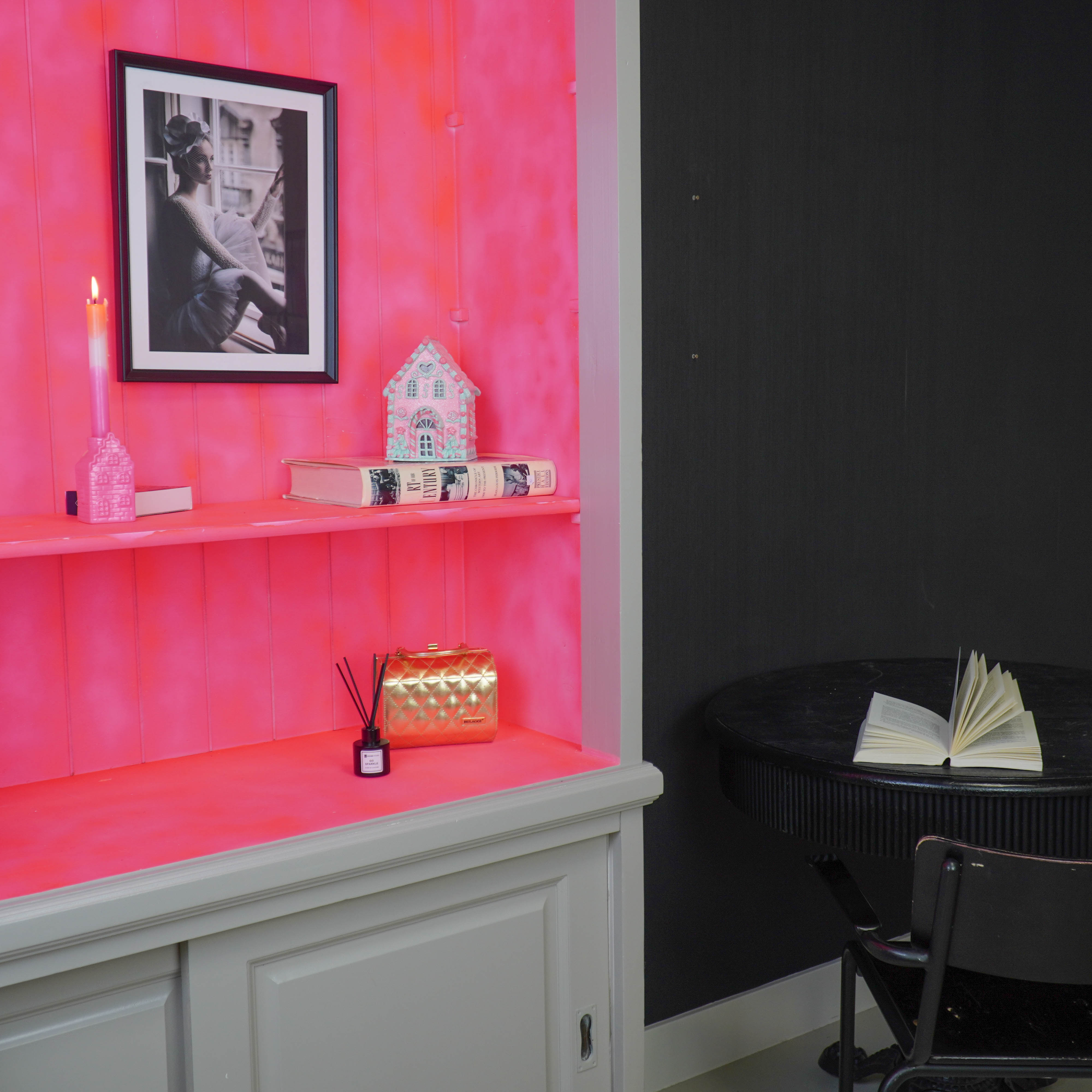 Kerst Decoratie -Led Lamp Snoephuis - Klei - Roze/Mint - 13x18,5 cm