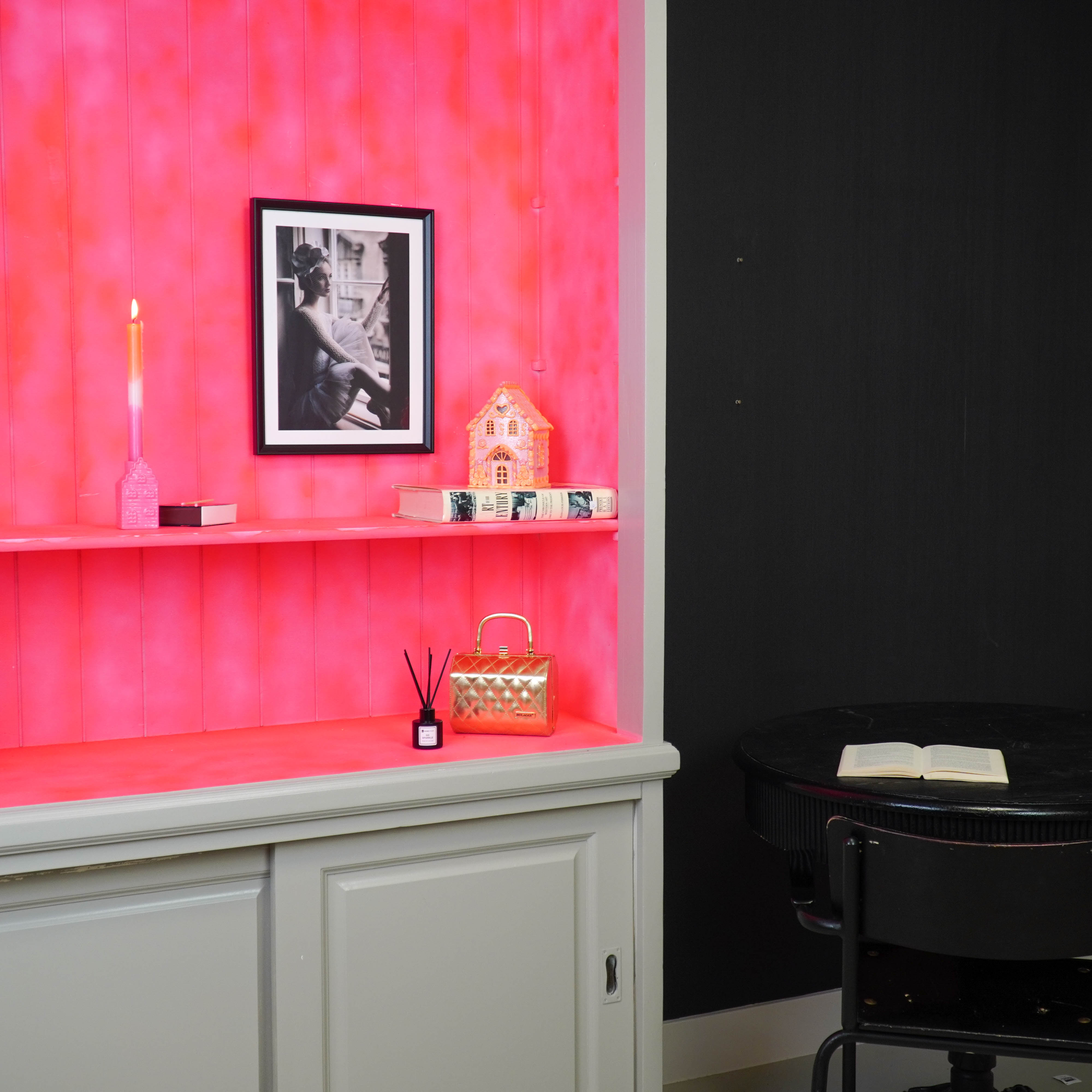 Kerst Decoratie - Led Lamp Snoephuis - Klei - Roze/Oranje - 13x18,5 cm