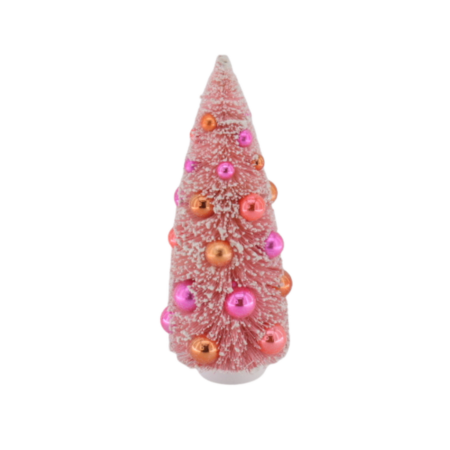 Kerst Decoratie - Kerstboom met gekleurde ballen -  Sisal/ Kunststof - Roze  - 12x31 cm