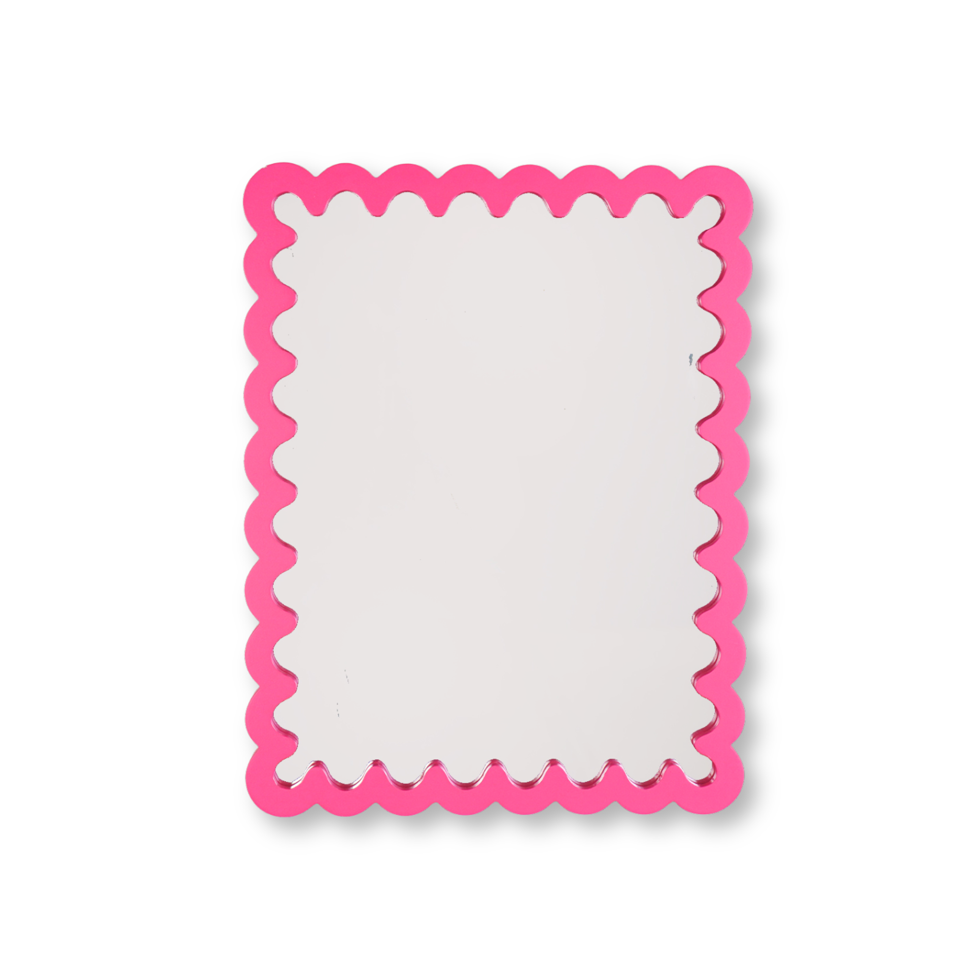 Spiegel - Wand Spiegel met Golvende Rand- MDF - Fluor Roze- 33x43x1.5cm
