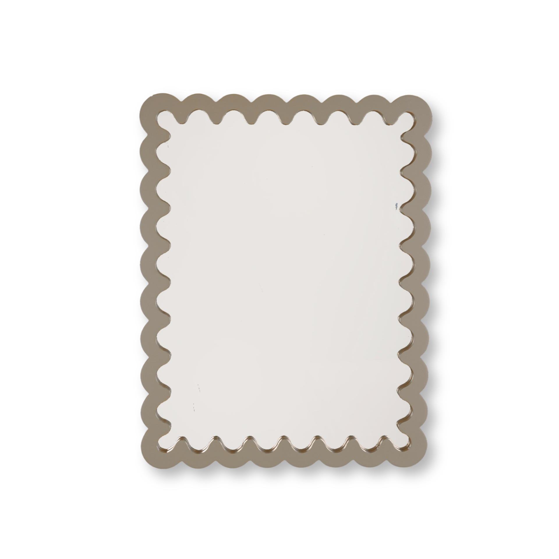 Spiegel - Wand Spiegel met Golvende Rand- MDF - Taupe- 33x43x1.5cm