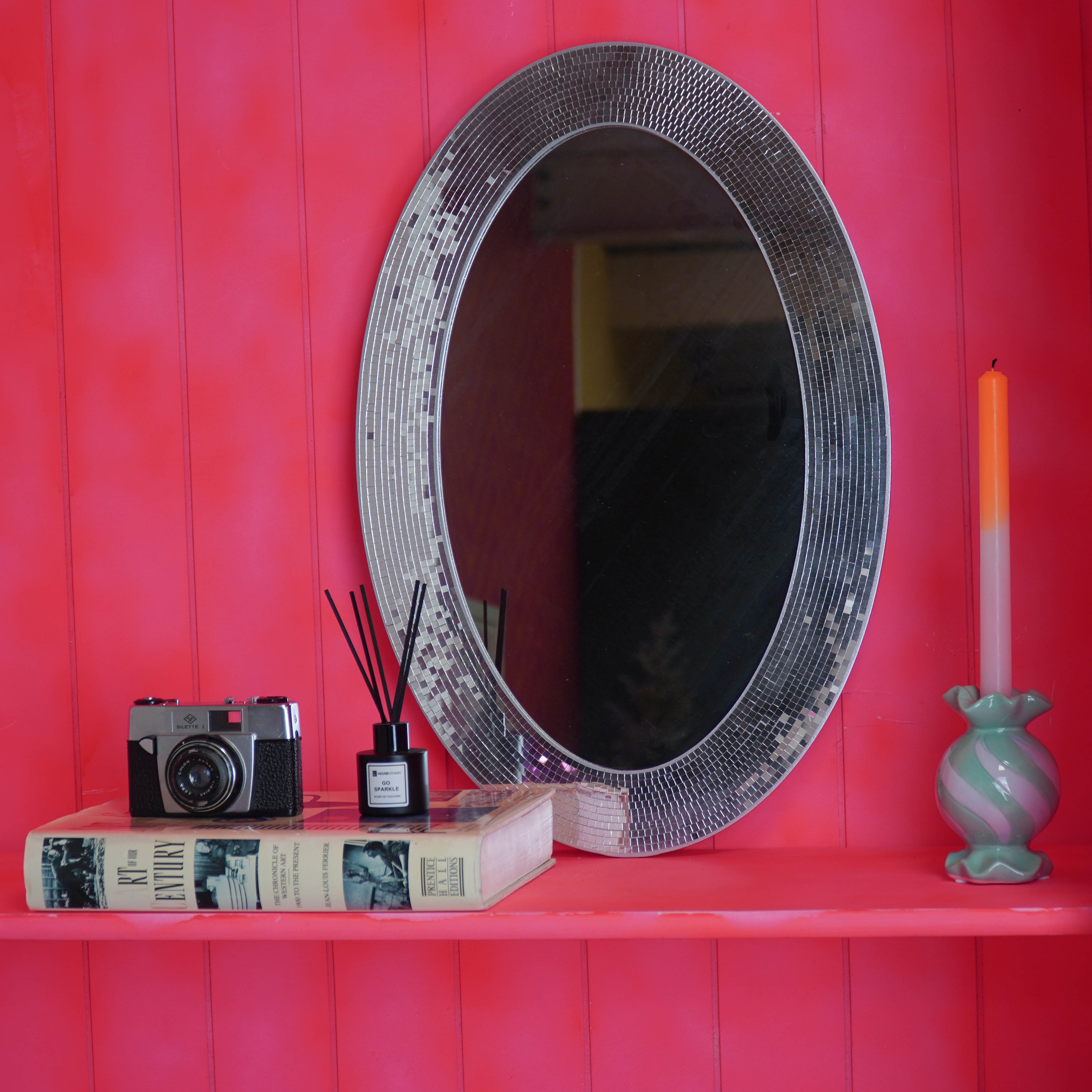 Spiegel - Wandspiegel Discosteentjes - Zilver - 60x1x40cm