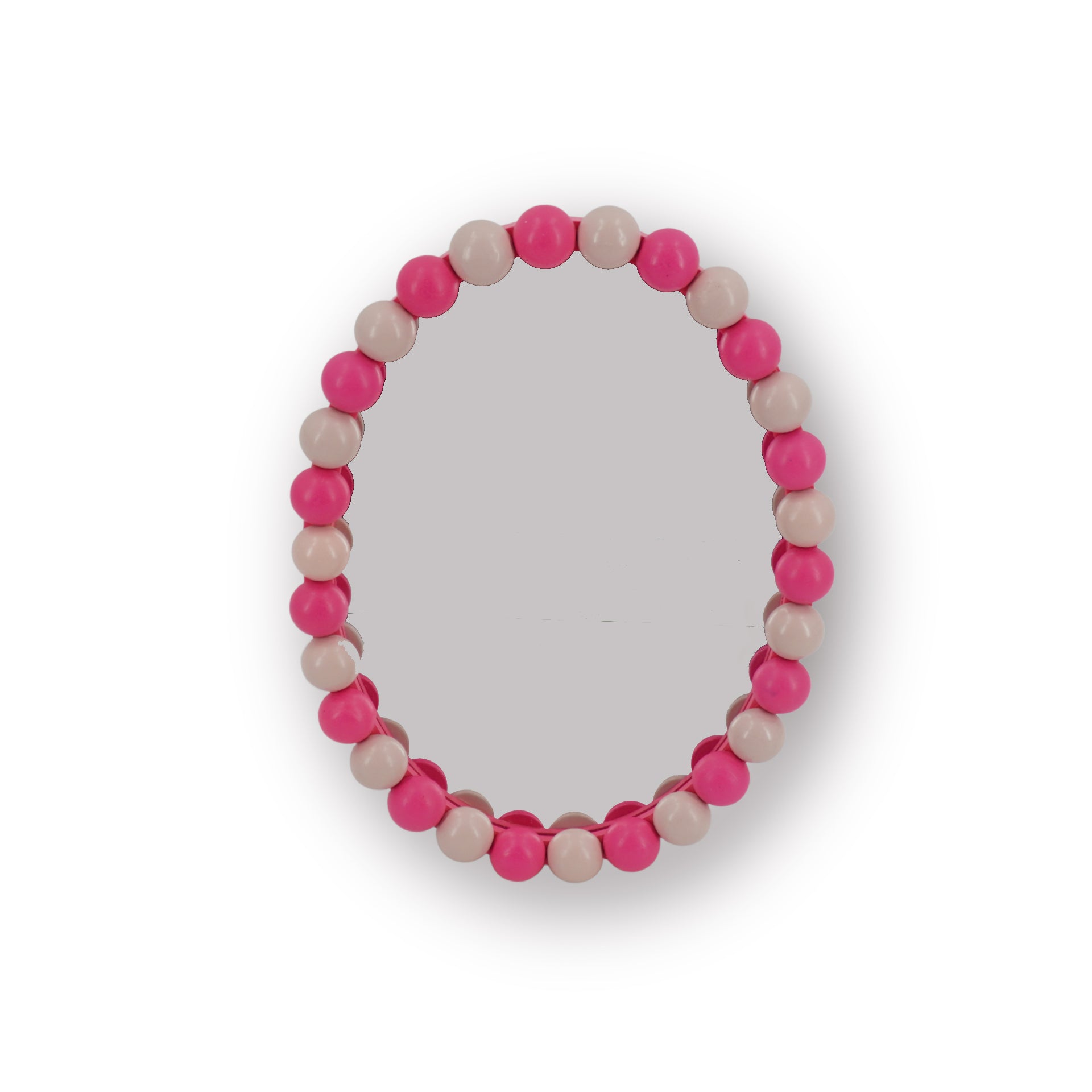 Spiegel - Wand Spiegel met Bolletjesrand - MDF/ Glas - Licht Roze/ Neon Roze - 29x22.5cm