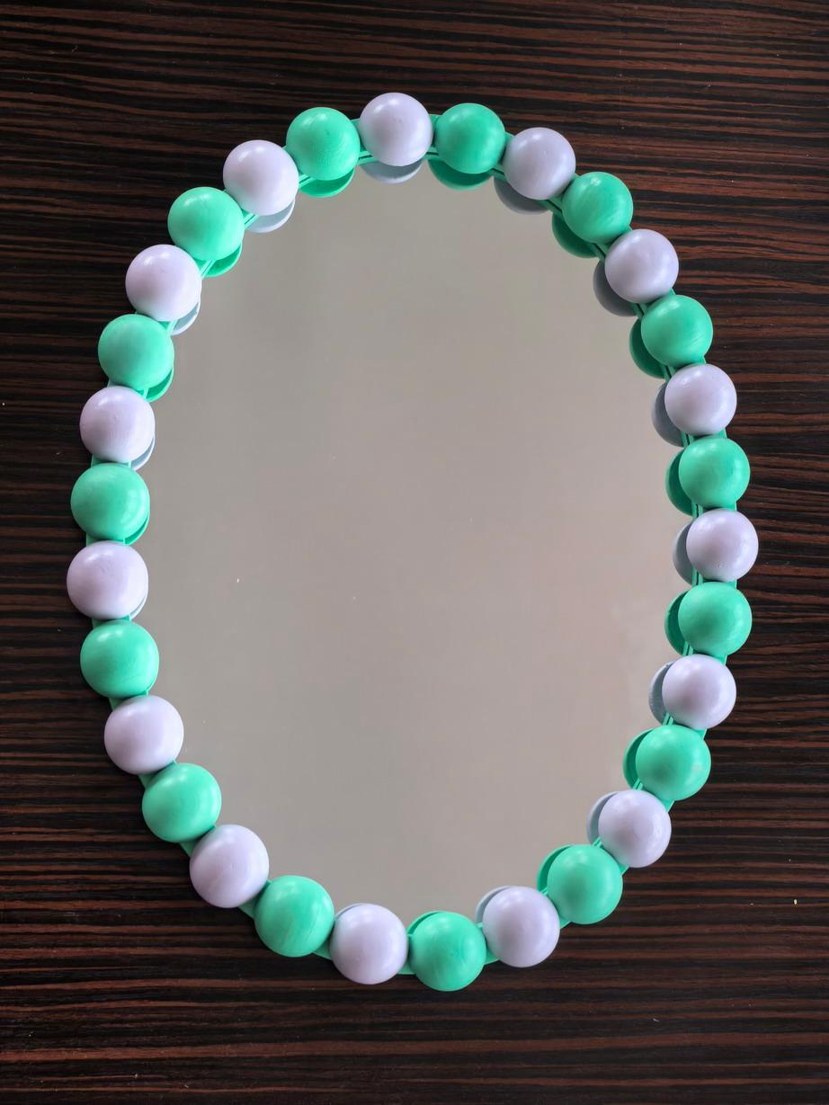 Spiegel - Wand Spiegel met Bolletjesrand - MDF/ Glas - Mint/ Lila - 29x22.5cm