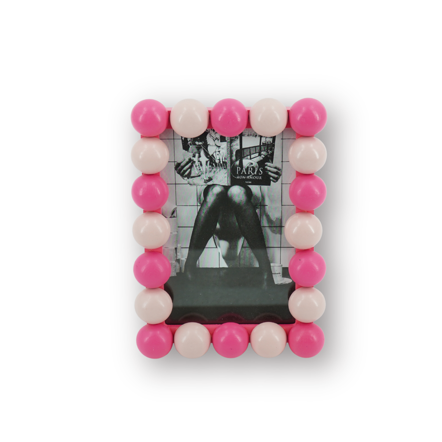 Fotolijst - Rechthoekig met Bolletjes Rand - MDF - Licht Roze/ Neon Roze - 18.5x13.5cm