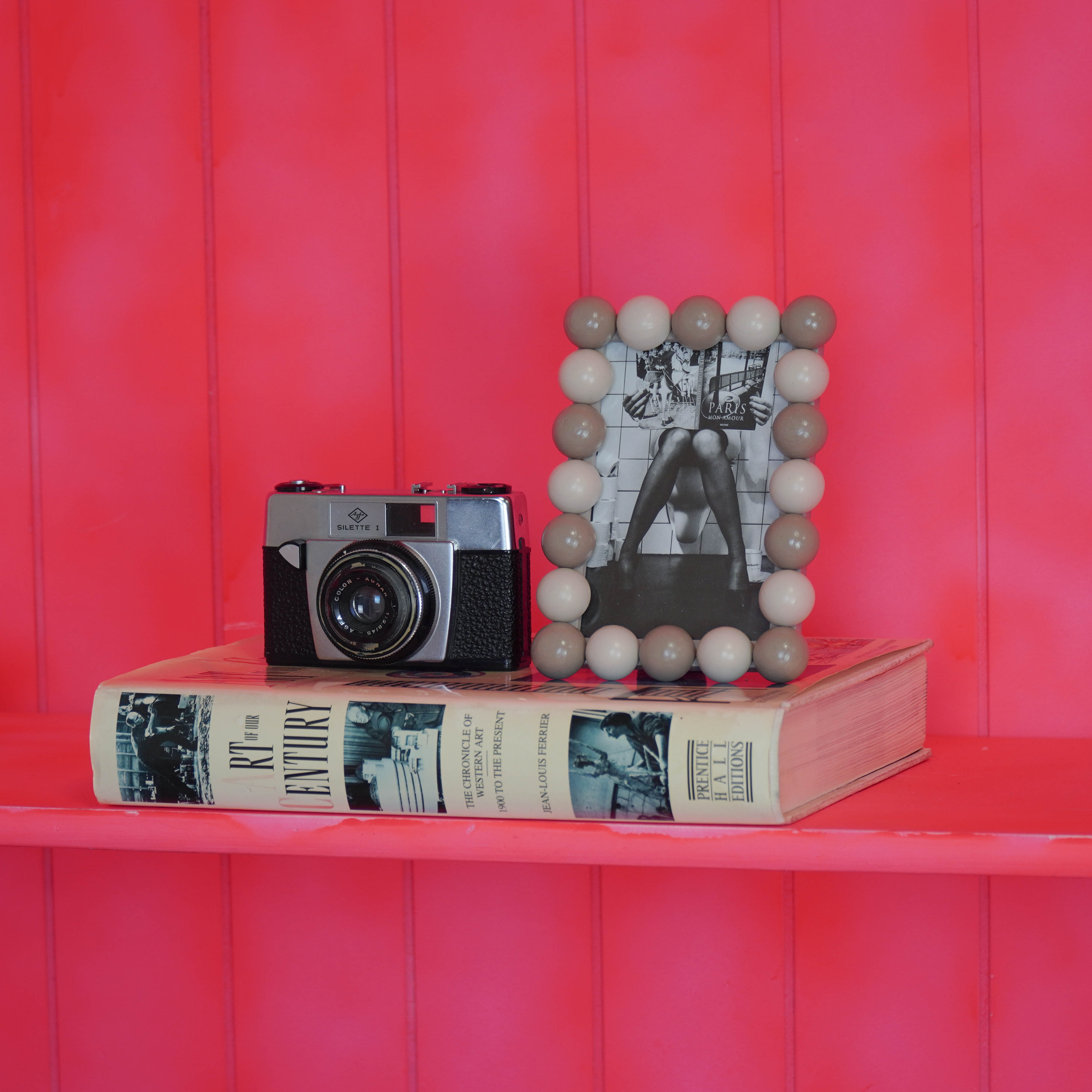 Fotolijst - Rechthoekig met Bolletjes Rand - MDF - Zand/ Taupe - 18.5x13.5cm