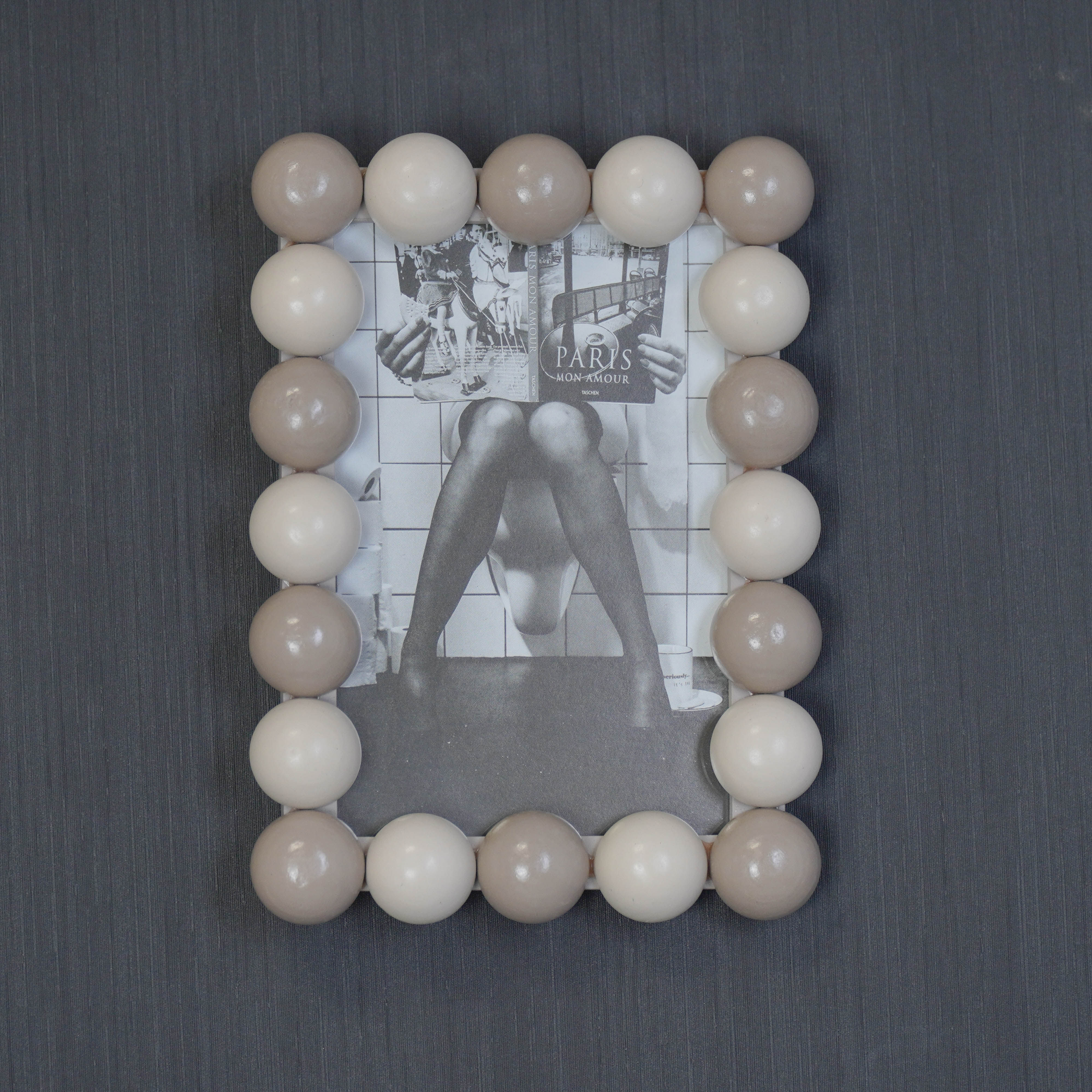 Fotolijst - Rechthoekig met Bolletjes Rand - MDF - Zand/ Taupe - 18.5x13.5cm