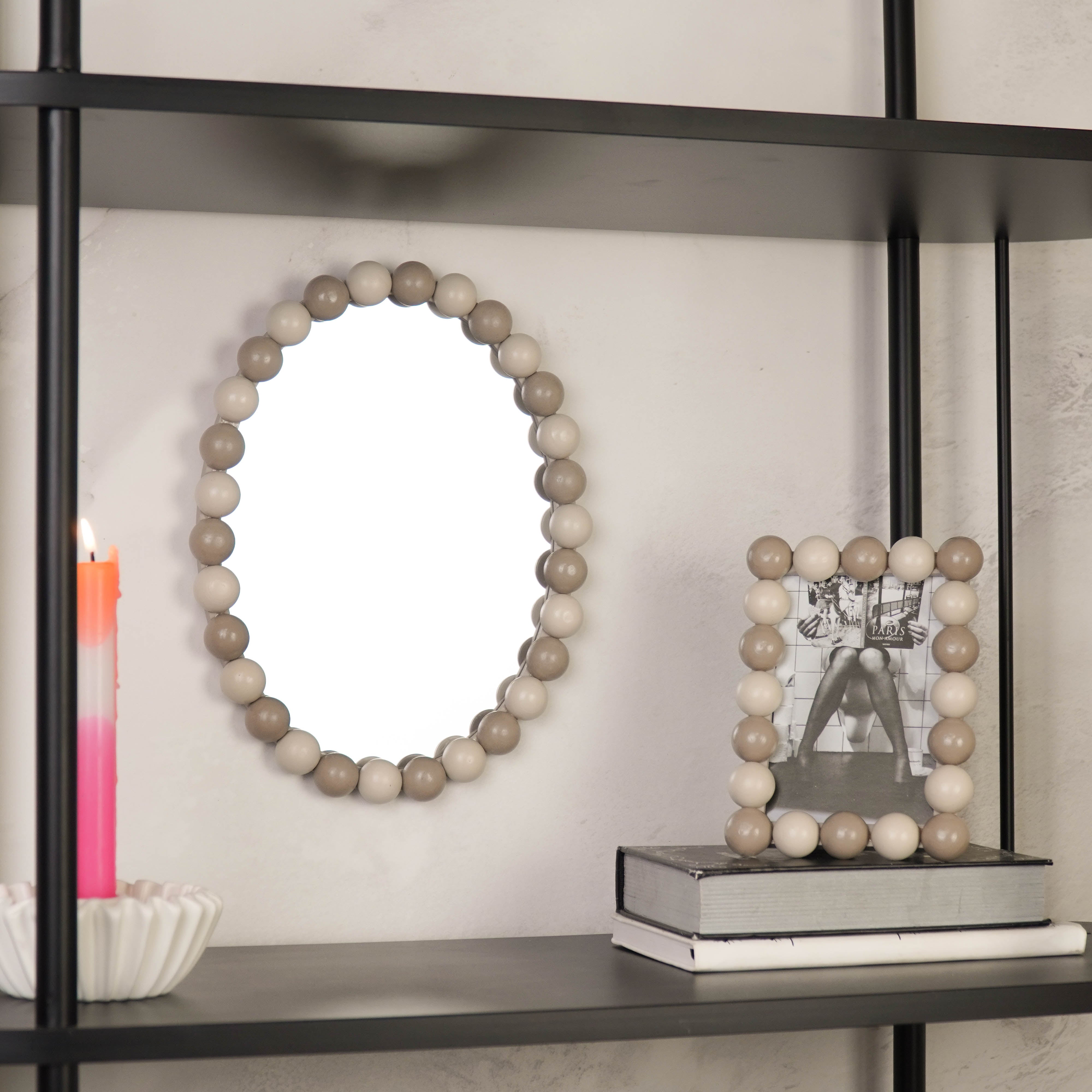 Fotolijst - Rechthoekig met Bolletjes Rand - MDF - Zand/ Taupe - 18.5x13.5cm