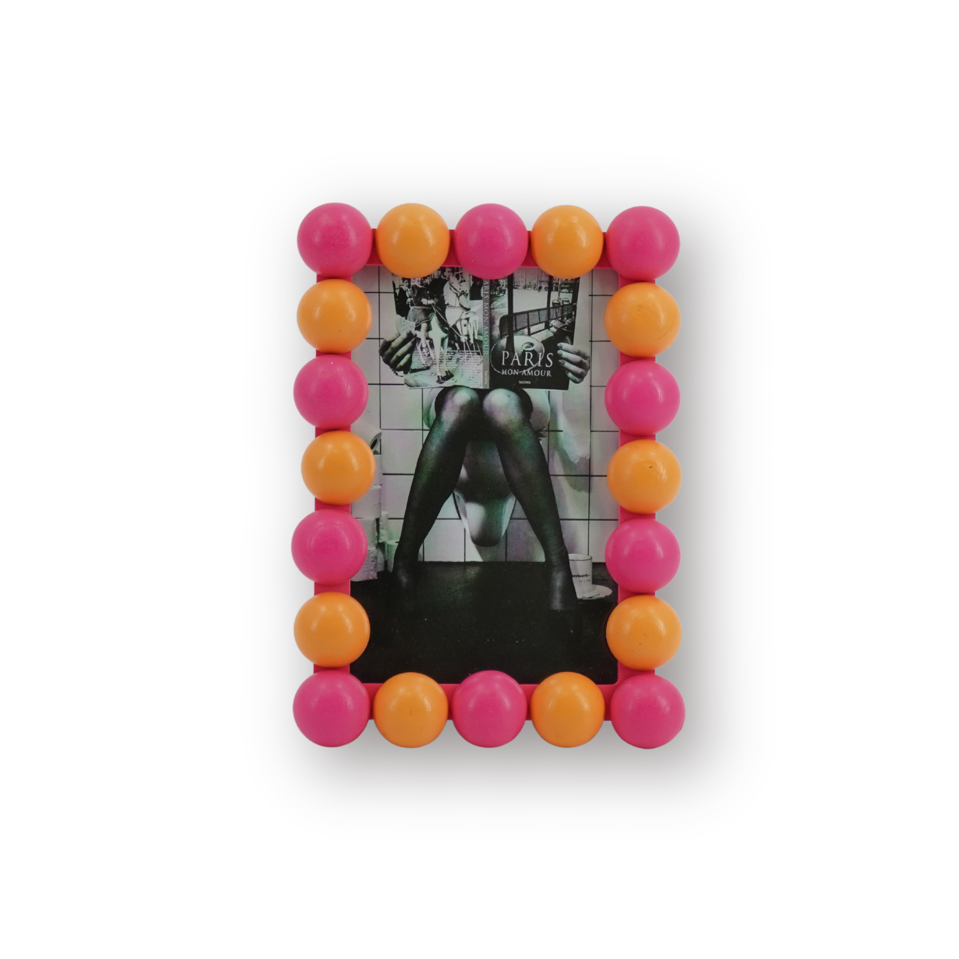 Fotolijst - Rechthoekig met Bolletjes Rand - MDF - Oranje/ Neon Roze - 18.5x13.5cm