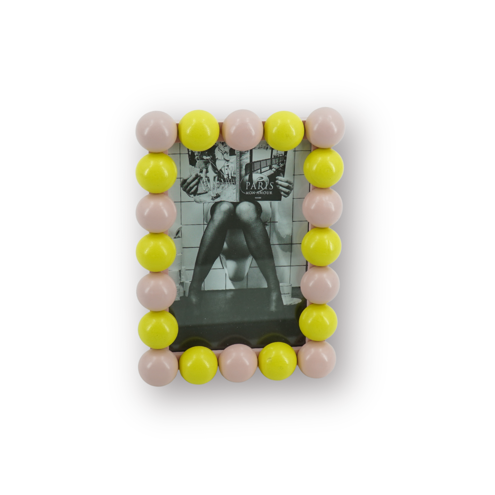 Fotolijst - Rechthoekig met Bolletjes Rand - MDF - Licht Roze/ Geel - 18.5x13.5cm