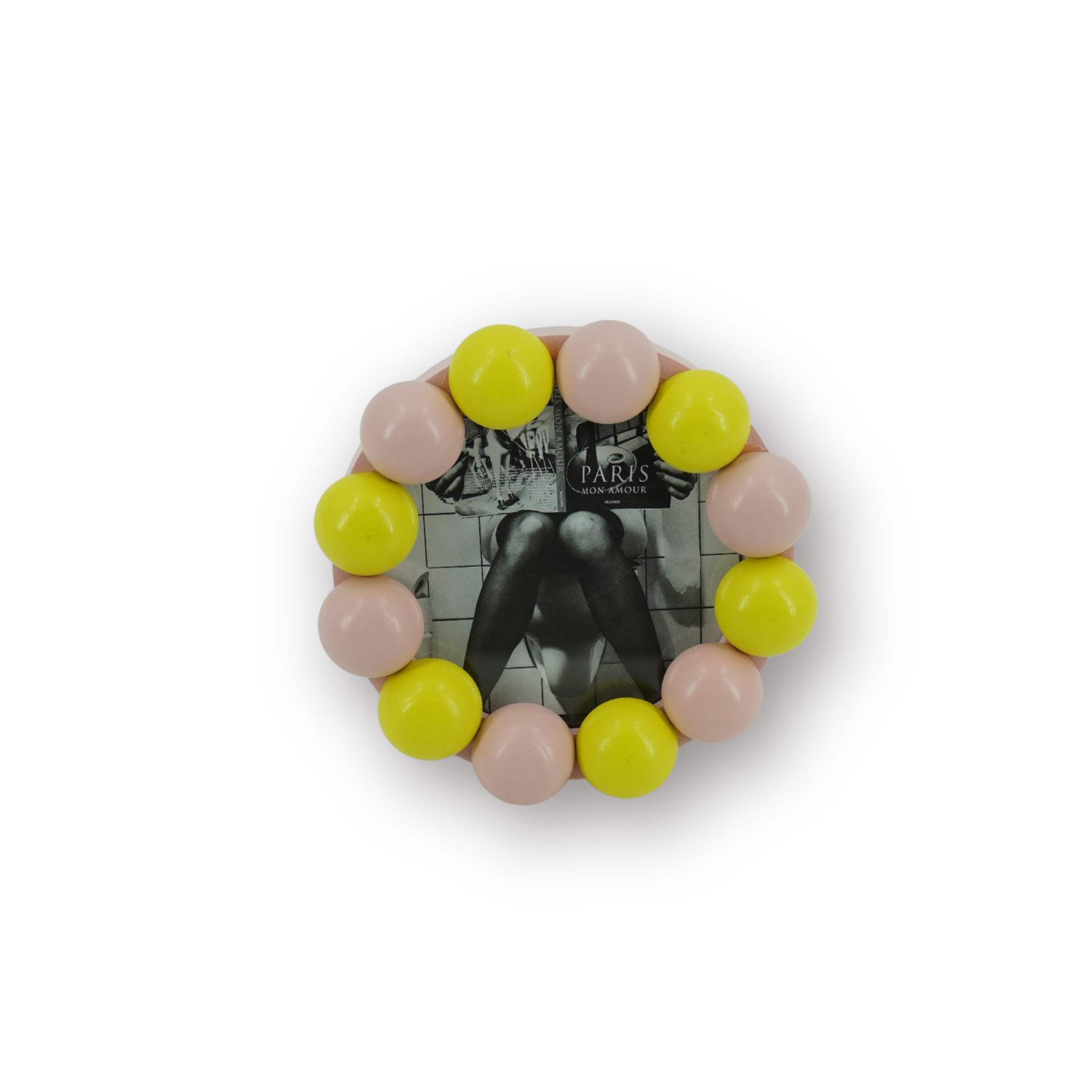 Fotolijst - Rond met Bolletjes Rand - MDF - Licht Roze/ Geel - 14.5x14.5cm