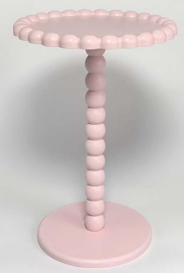 Bijzettafel- Ronde Bijzettafel met Bolletjes Rand en Poot - MDF - Lichtroze - 38X55cm