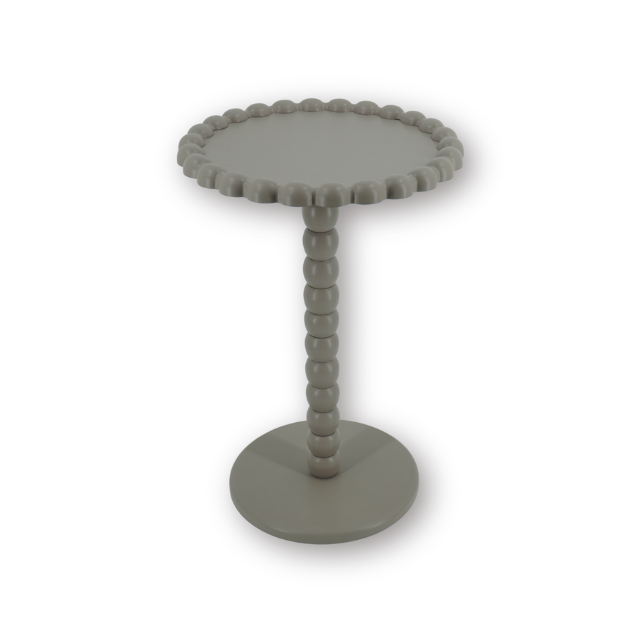 Bijzettafel- Ronde Bijzettafel met Bolletjes Rand en Poot - MDF - Taupe - 38X55cm