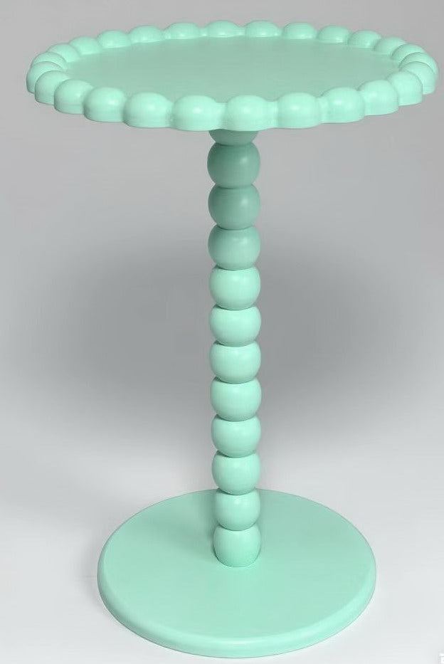 Bijzettafel- Ronde Bijzettafel met Bolletjes Rand en Poot - MDF - Mint - 38X55cm