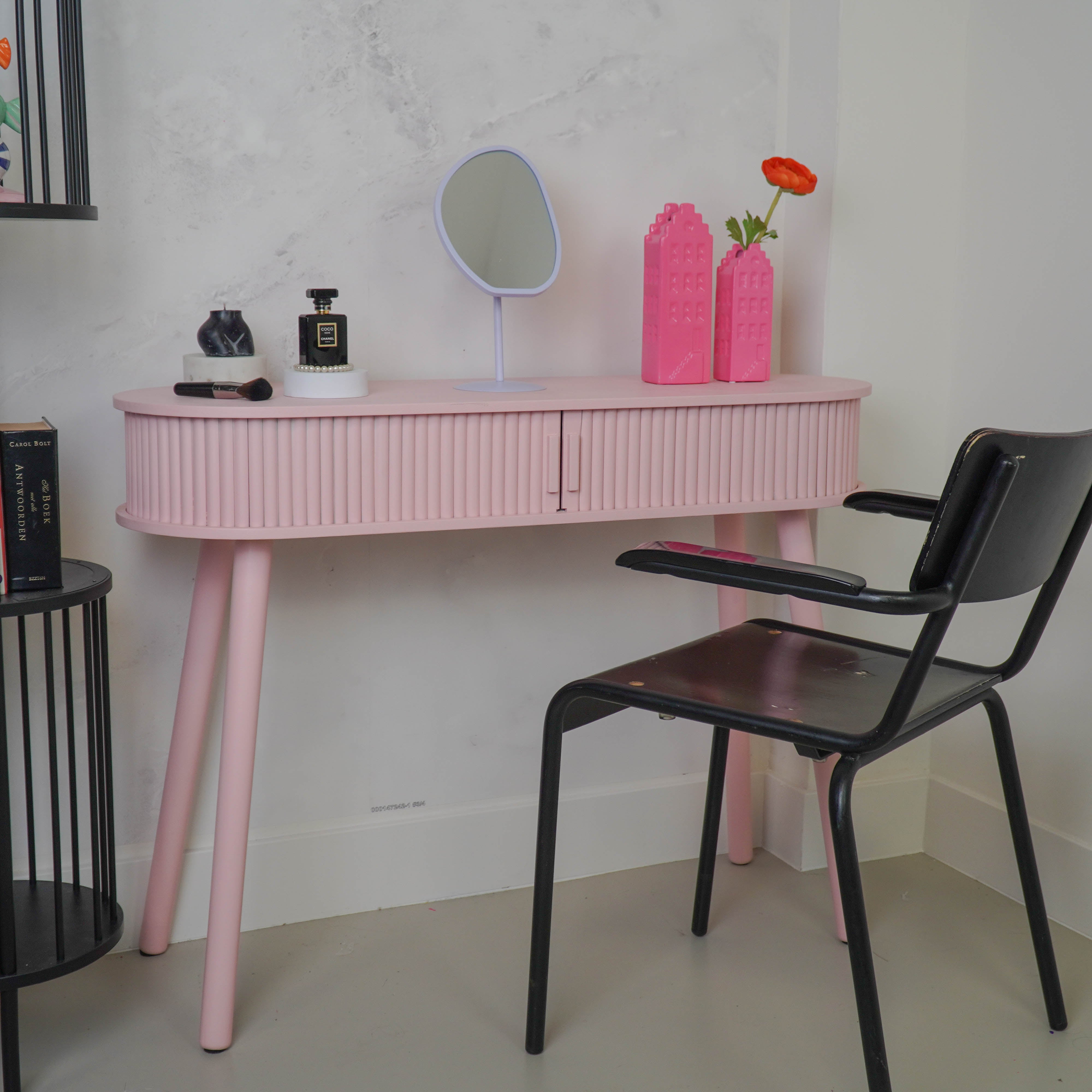 Dressoir - Met Schuifdeur van Latten - Lichtroze - 100x33x76cm