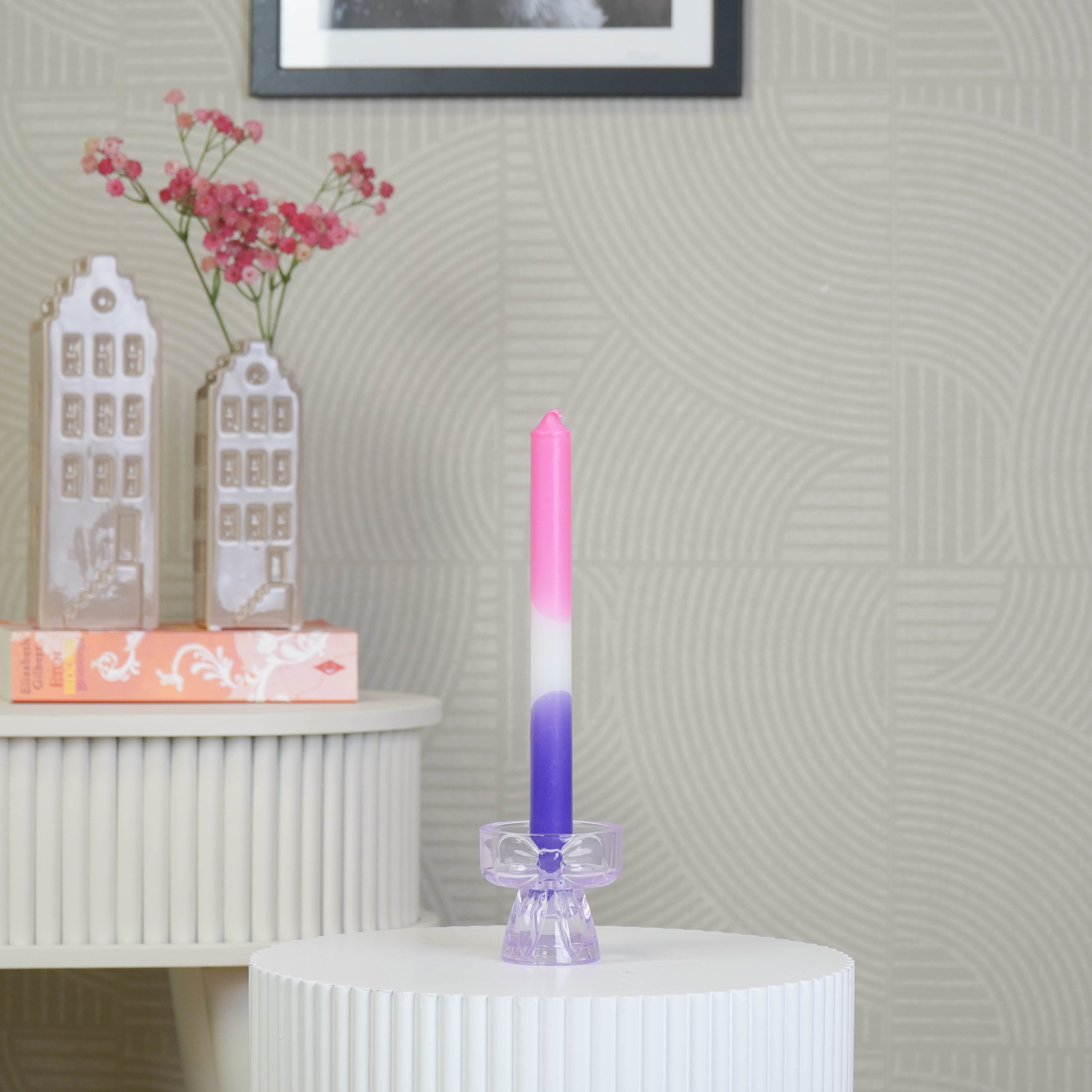 Kaarshouder - Kandelaar en Waxinelichthouder Strik - Glas - Lila - 7,5x6,5 cm