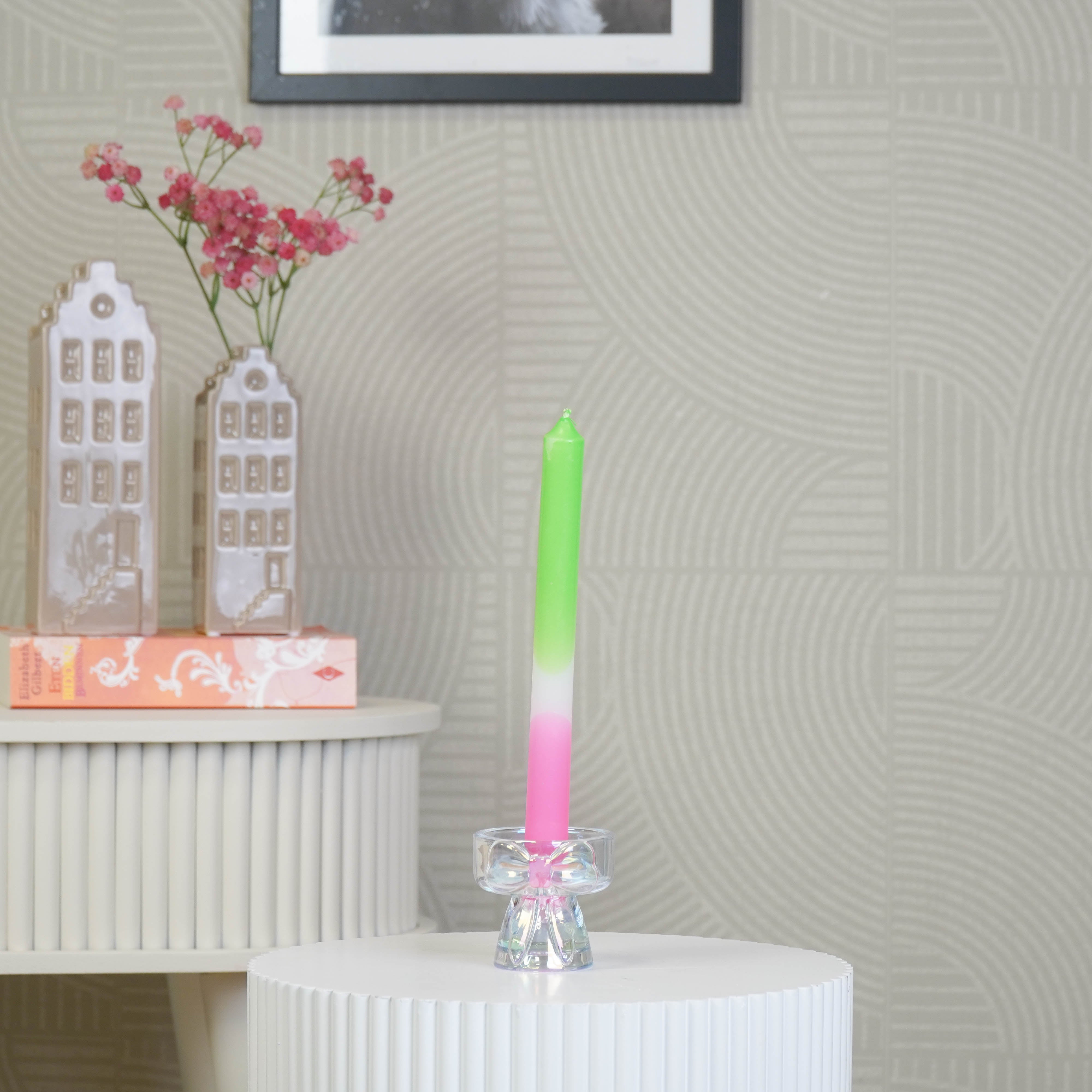 Kaarshouder - Kandelaar en Waxinelichthouder Strik - Glas - Iridescent - 7,5x6,5 cm