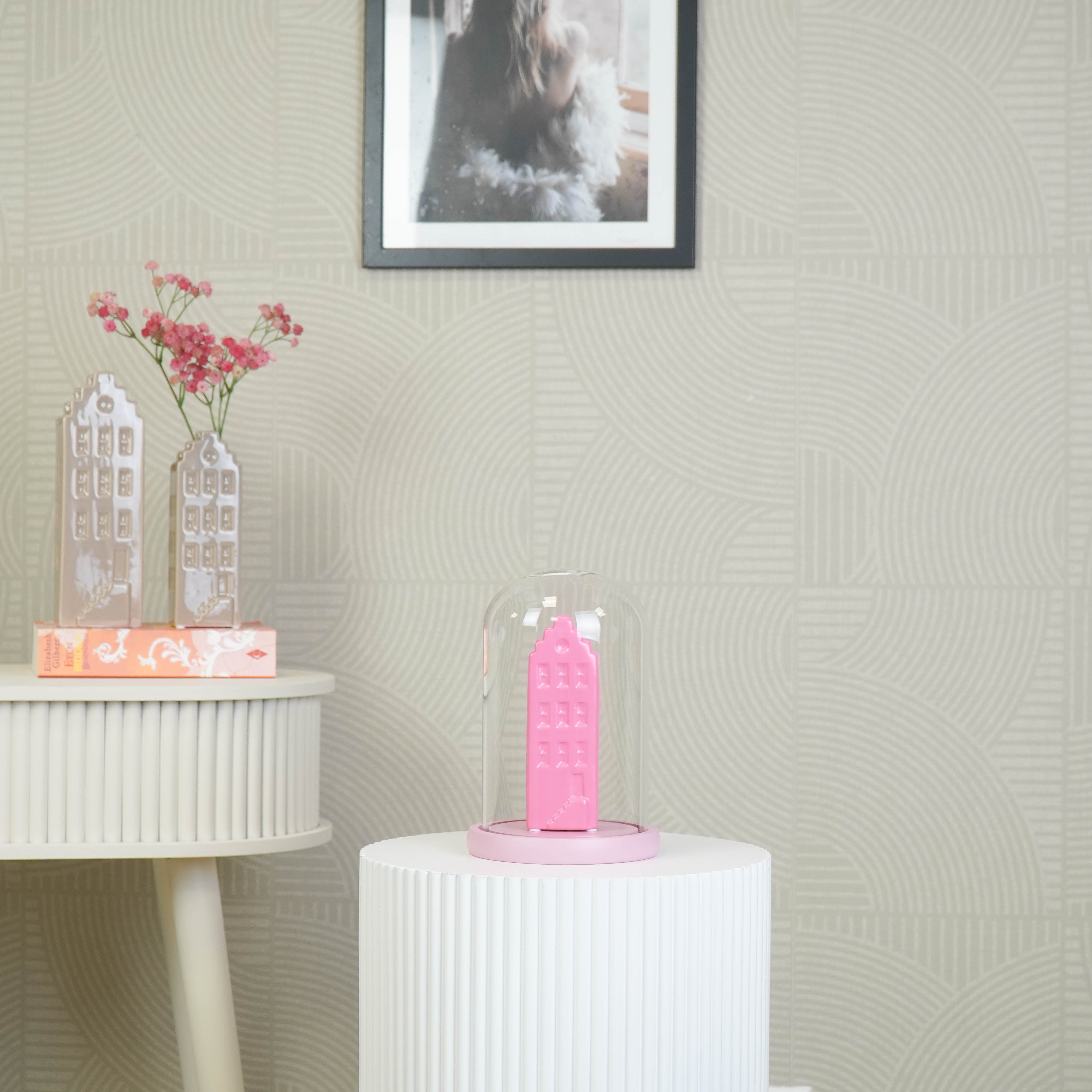 Stolp - Glas/Hout - Licht Roze - 14x14x22 cm