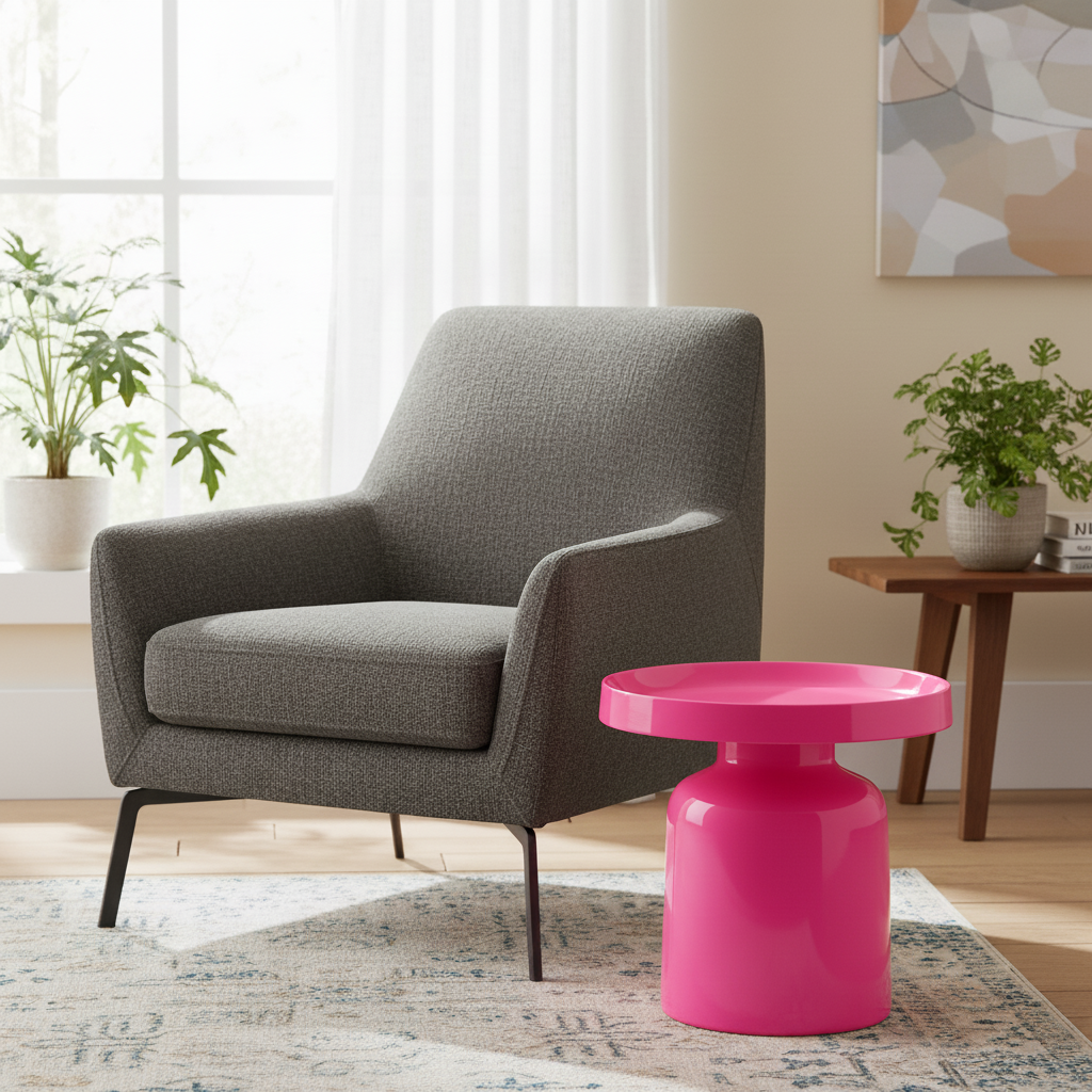 Bijzettafel - Pion - Neon Roze - Metaal - 43x42cm
