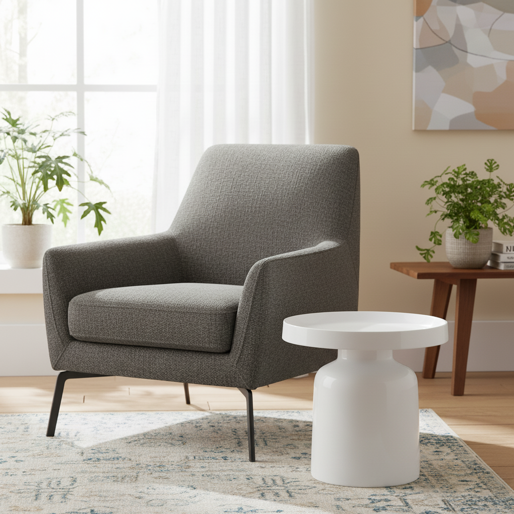 Bijzettafel - Pion - Wit - Metaal - 43x42cm