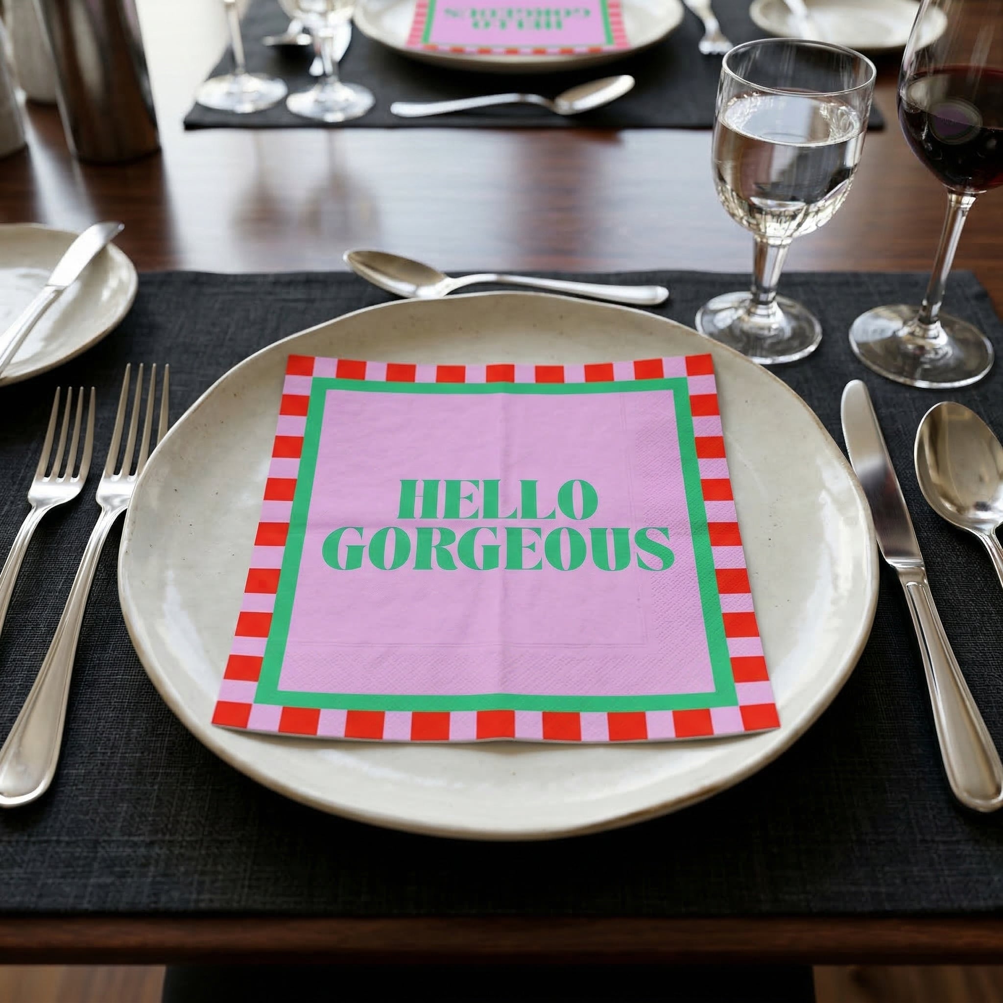Papieren Servetten - "Hello Gorgeous" - Roze/Rood/Groen - 3-Laags - FSC - 33x33 cm  - 20 Stuks